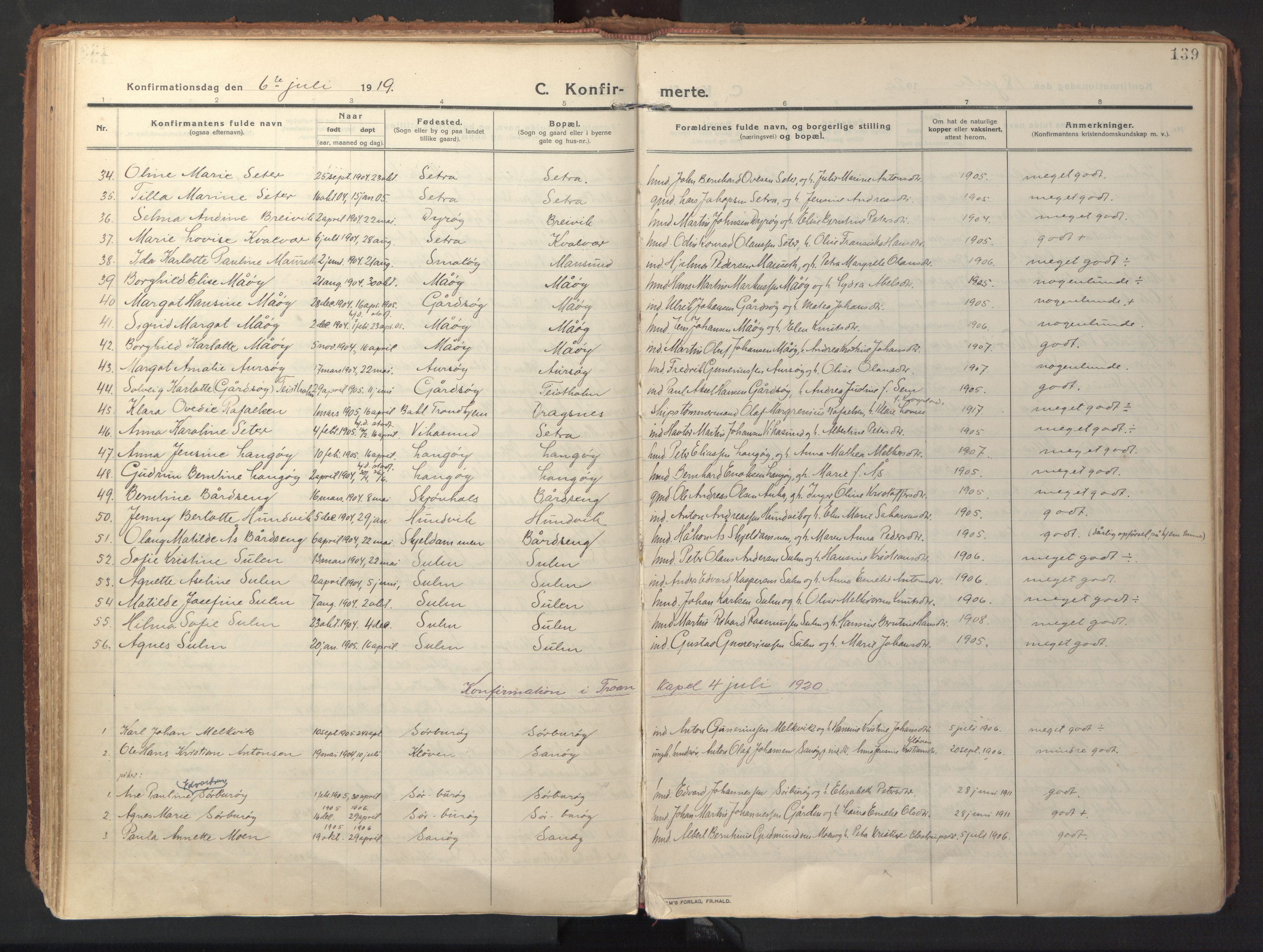 Ministerialprotokoller, klokkerbøker og fødselsregistre - Sør-Trøndelag, SAT/A-1456/640/L0581: Ministerialbok nr. 640A06, 1910-1924, s. 139