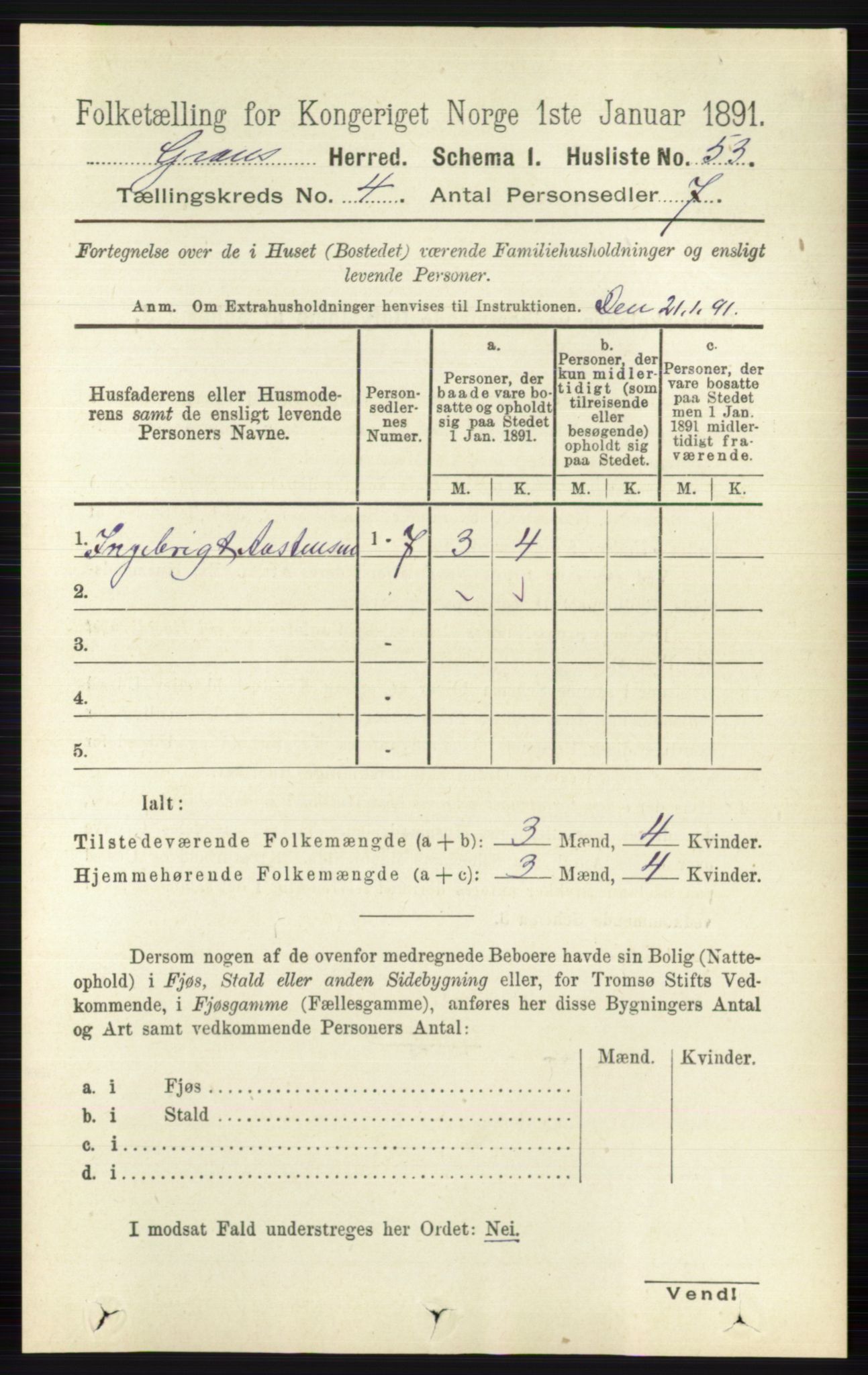 RA, Folketelling 1891 for 0534 Gran herred, 1891, s. 1144