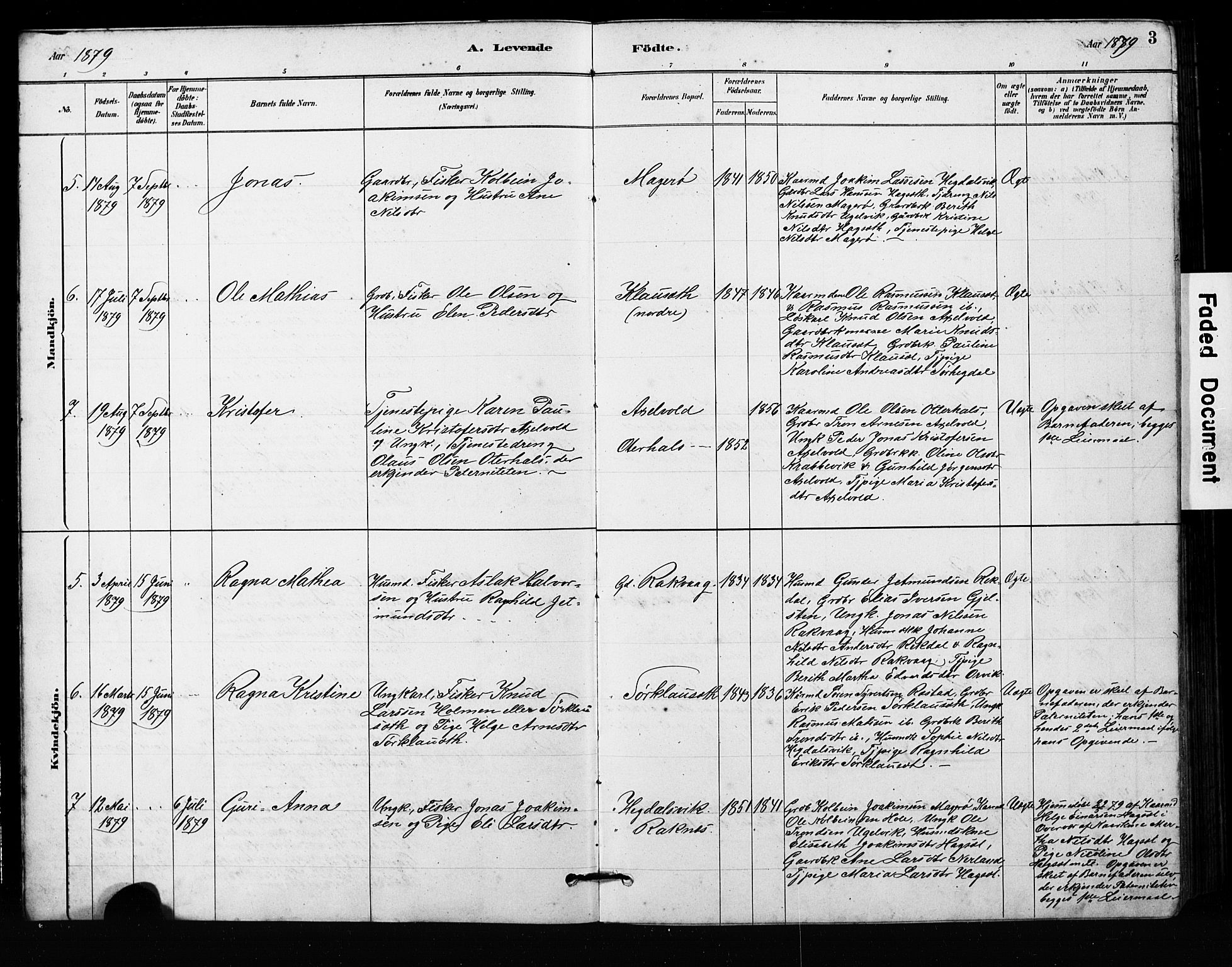 Ministerialprotokoller, klokkerbøker og fødselsregistre - Møre og Romsdal, SAT/A-1454/563/L0737: Klokkerbok nr. 563C01, 1878-1916, s. 3