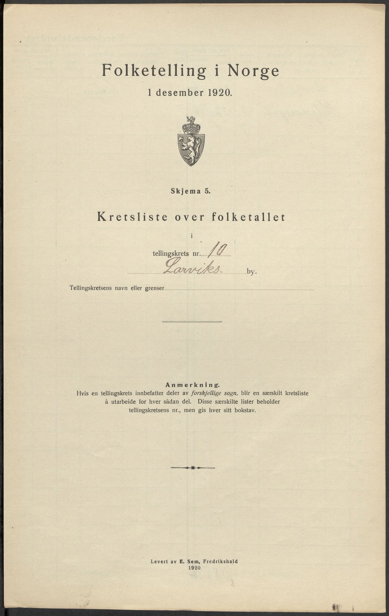 SAKO, Folketelling 1920 for 0707 Larvik kjøpstad, 1920, s. 58