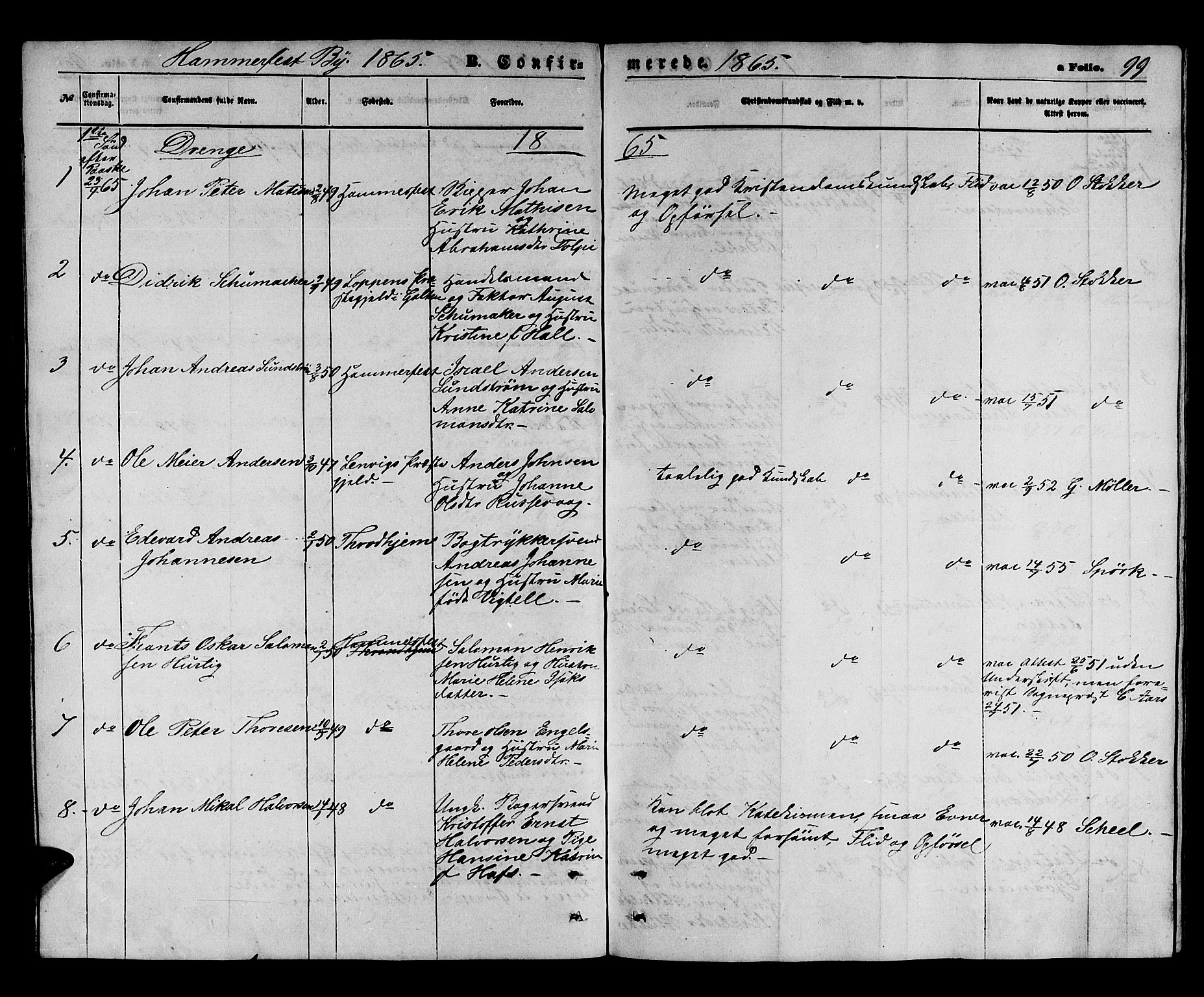 Hammerfest sokneprestkontor, SATØ/S-1347/H/Hb/L0003.klokk: Klokkerbok nr. 3 /1, 1862-1868, s. 99