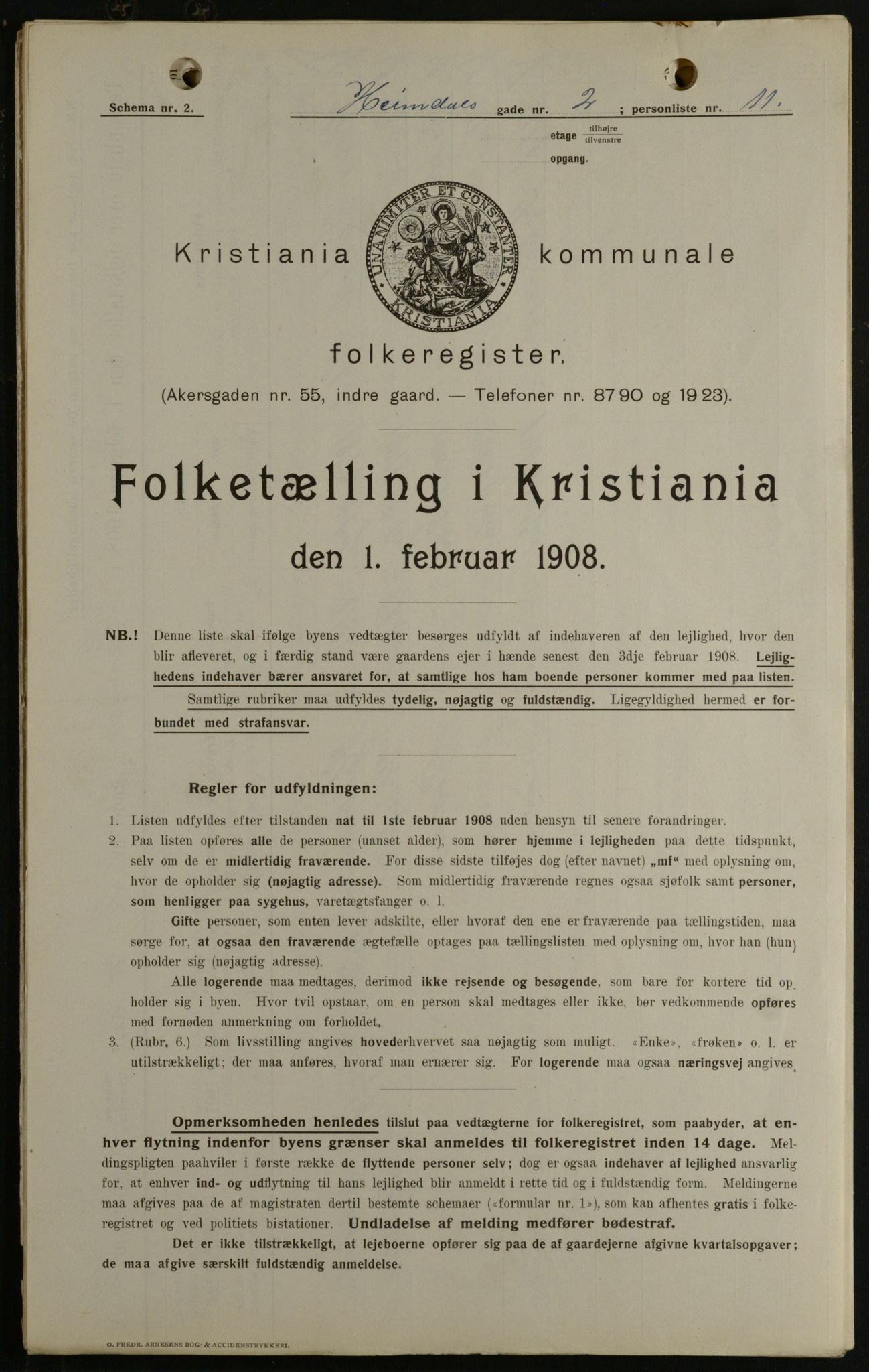 OBA, Kommunal folketelling 1.2.1908 for Kristiania kjøpstad, 1908, s. 32911