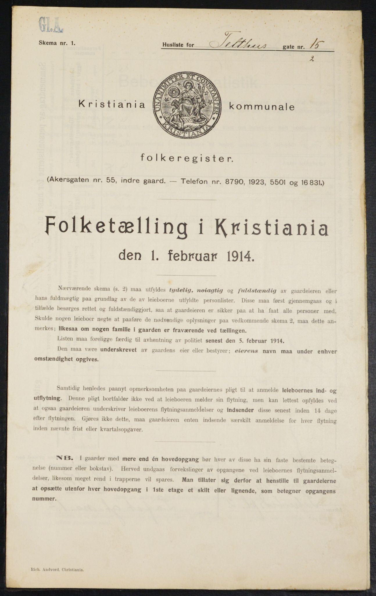 OBA, Kommunal folketelling 1.2.1914 for Kristiania, 1914, s. 108467