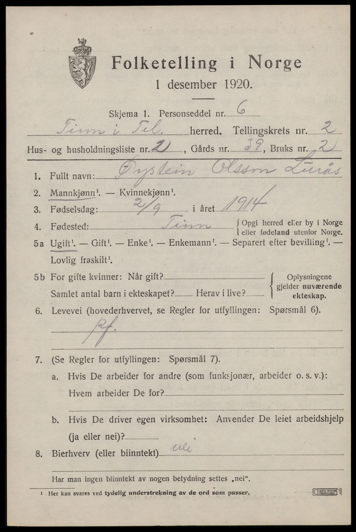 SAKO, Folketelling 1920 for 0826 Tinn herred, 1920, s. 3070