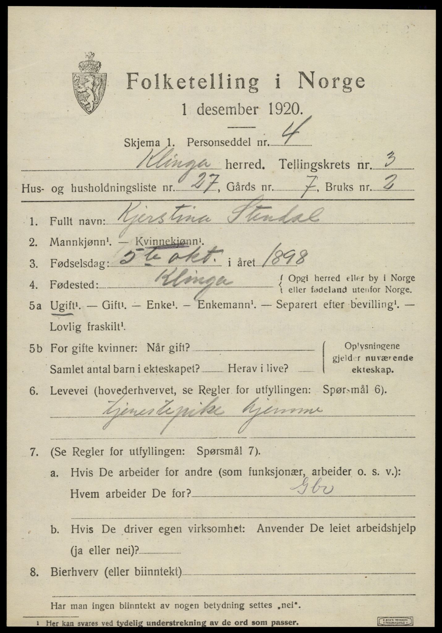 SAT, Folketelling 1920 for 1746 Klinga herred, 1920, s. 2393