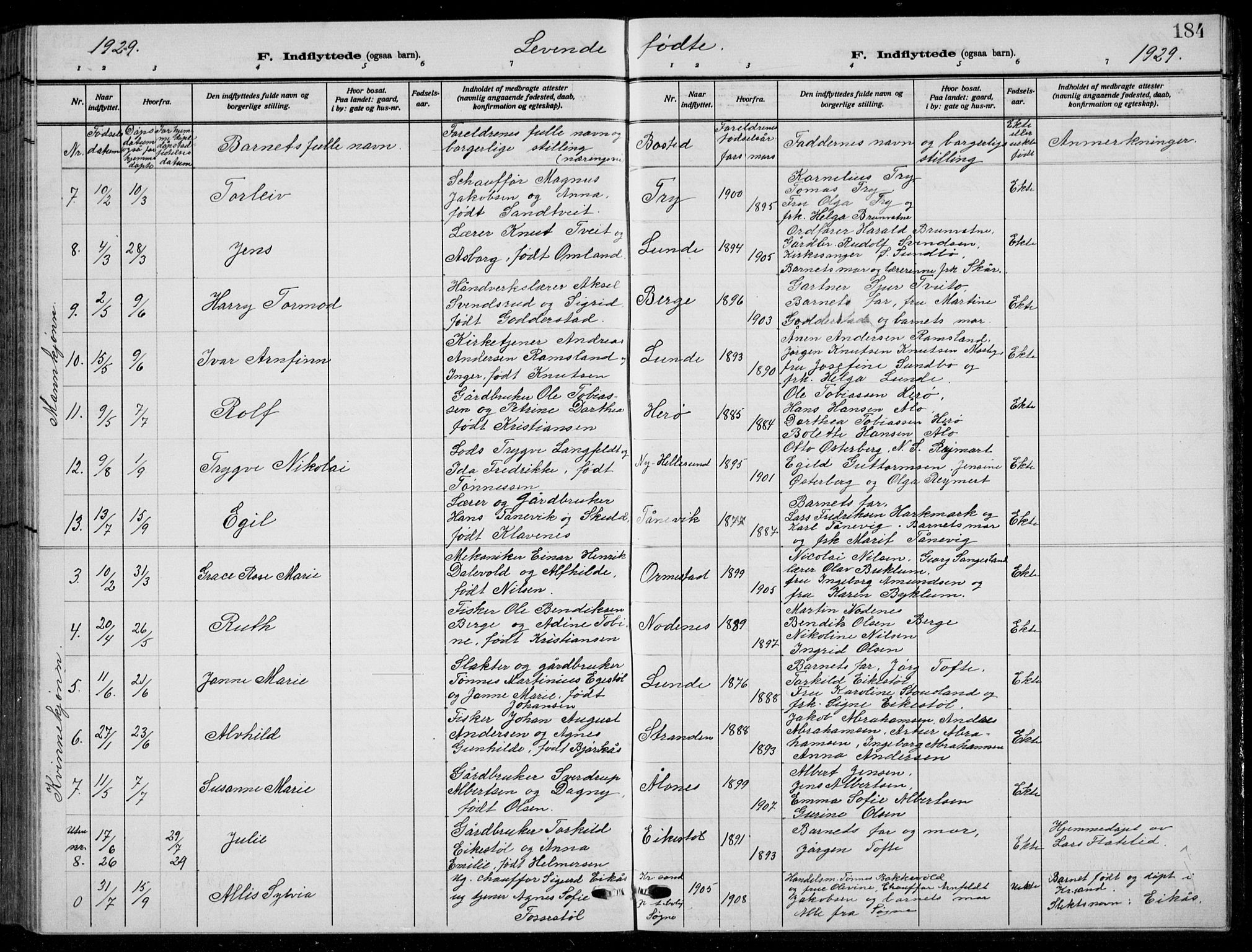 Søgne sokneprestkontor, SAK/1111-0037/F/Fb/Fbb/L0007: Klokkerbok nr. B 7, 1912-1931, s. 184