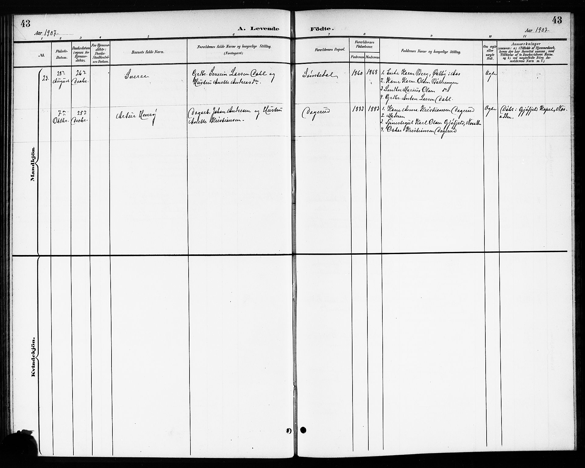 Drøbak prestekontor Kirkebøker, SAO/A-10142a/G/Gb/L0001: Klokkerbok nr. II 1, 1901-1919, s. 43