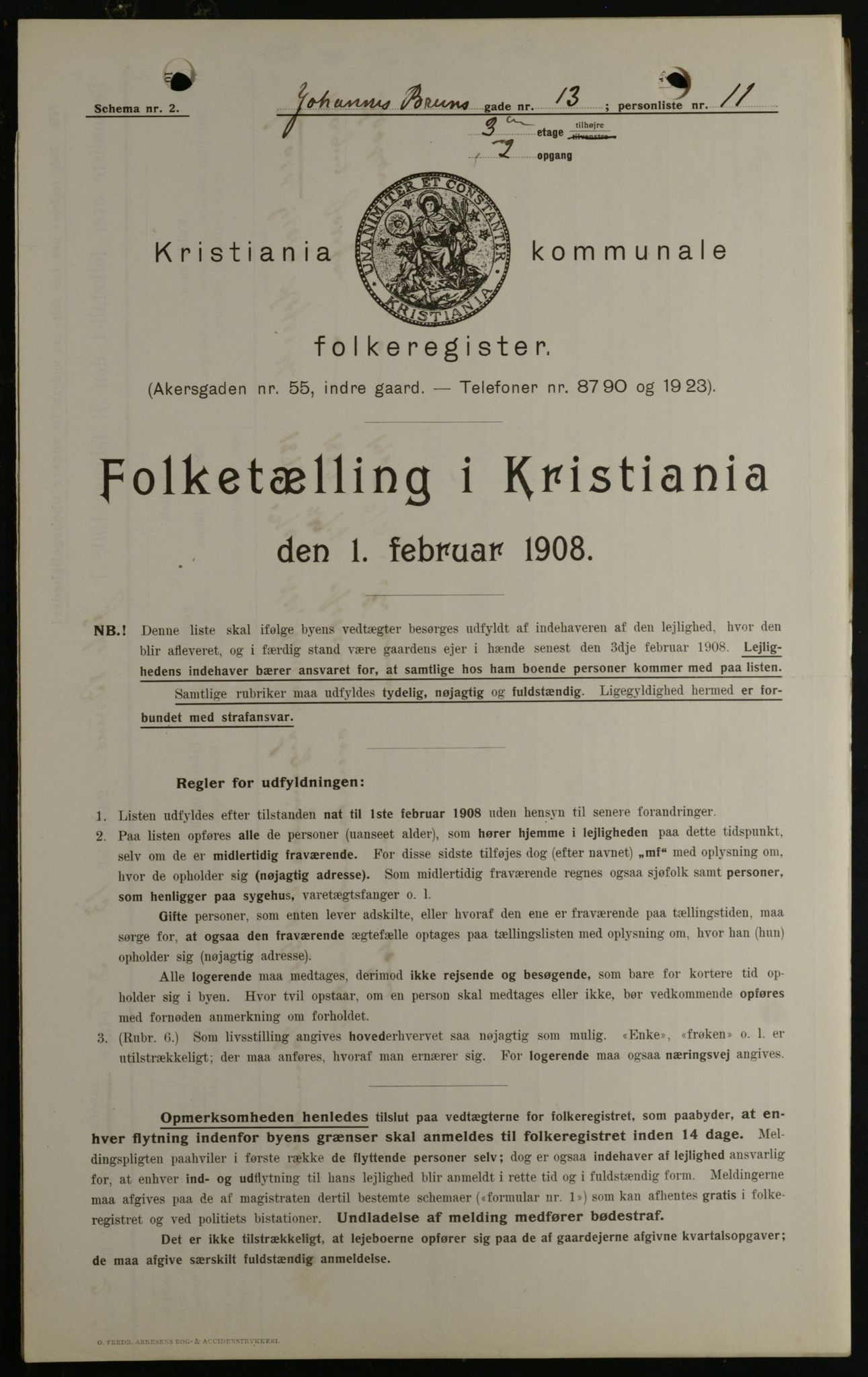 OBA, Kommunal folketelling 1.2.1908 for Kristiania kjøpstad, 1908, s. 42137