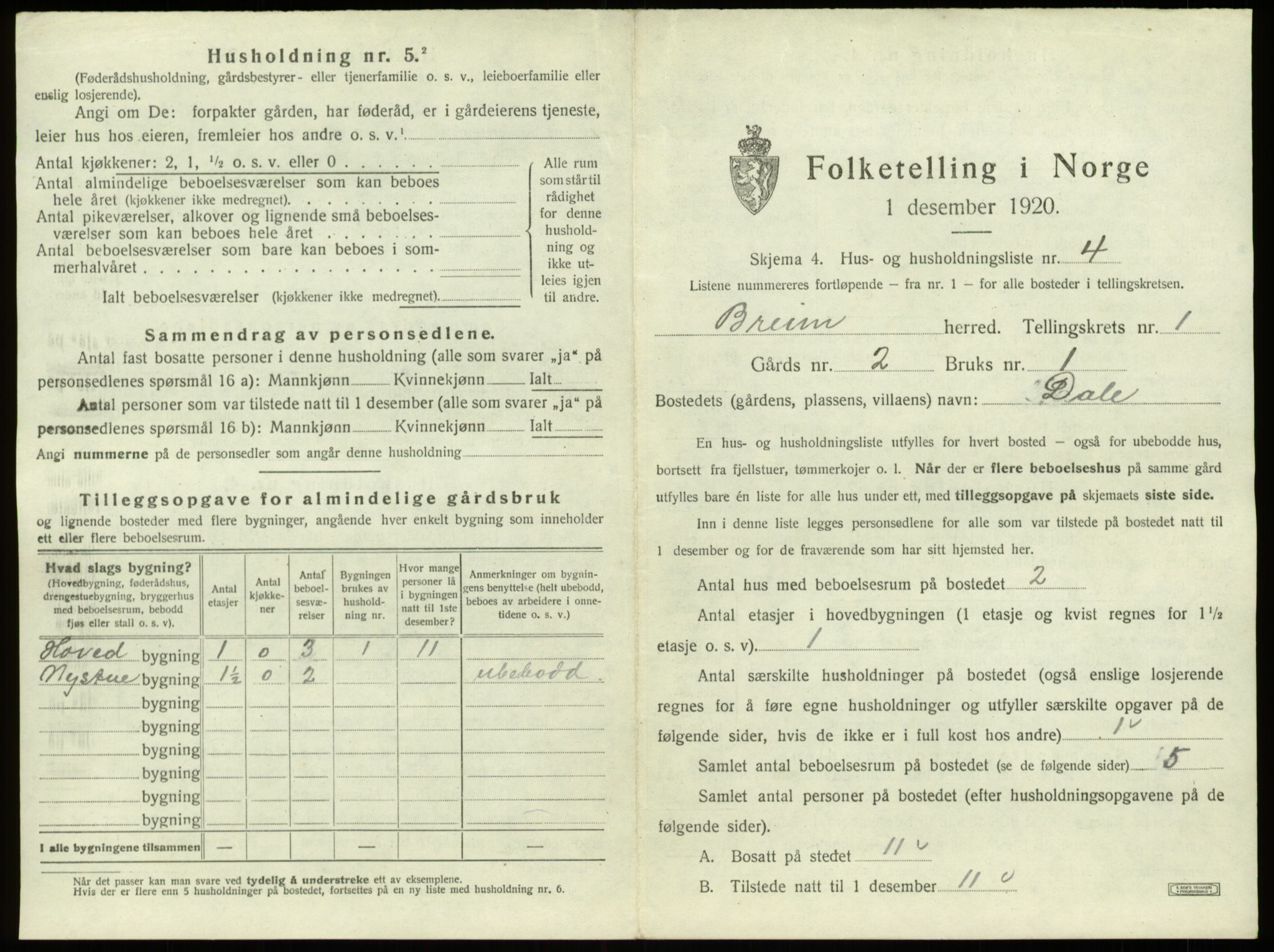 SAB, Folketelling 1920 for 1446 Breim herred, 1920, s. 45