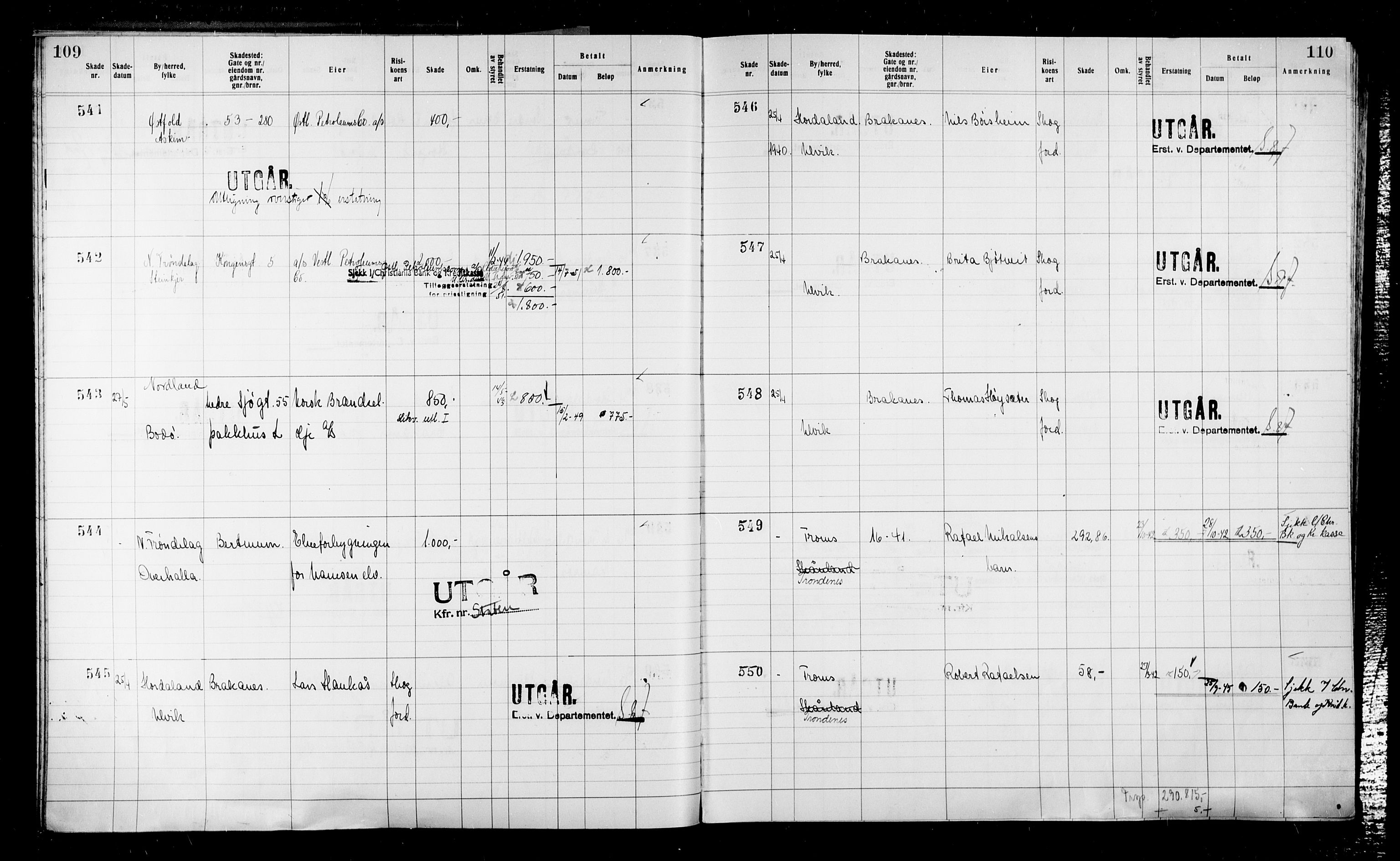 Krigsskadetrygdene for bygninger og løsøre, RA/S-1548/V/L0043: Bygning, ikke trygdet., 1940-1945, s. 109-110