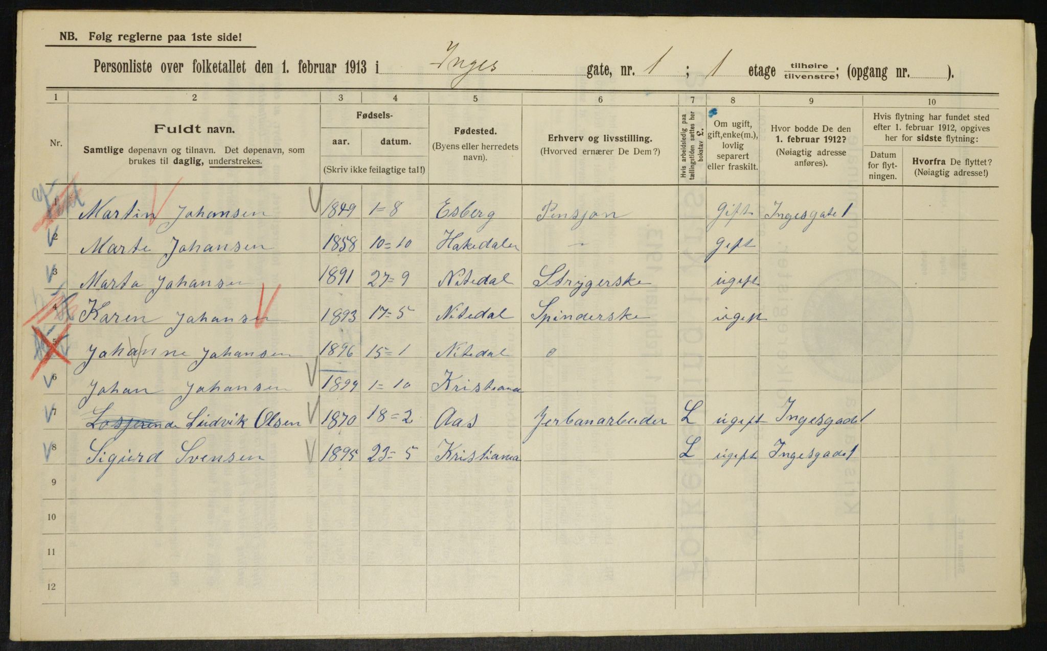 OBA, Kommunal folketelling 1.2.1913 for Kristiania, 1913, s. 43722