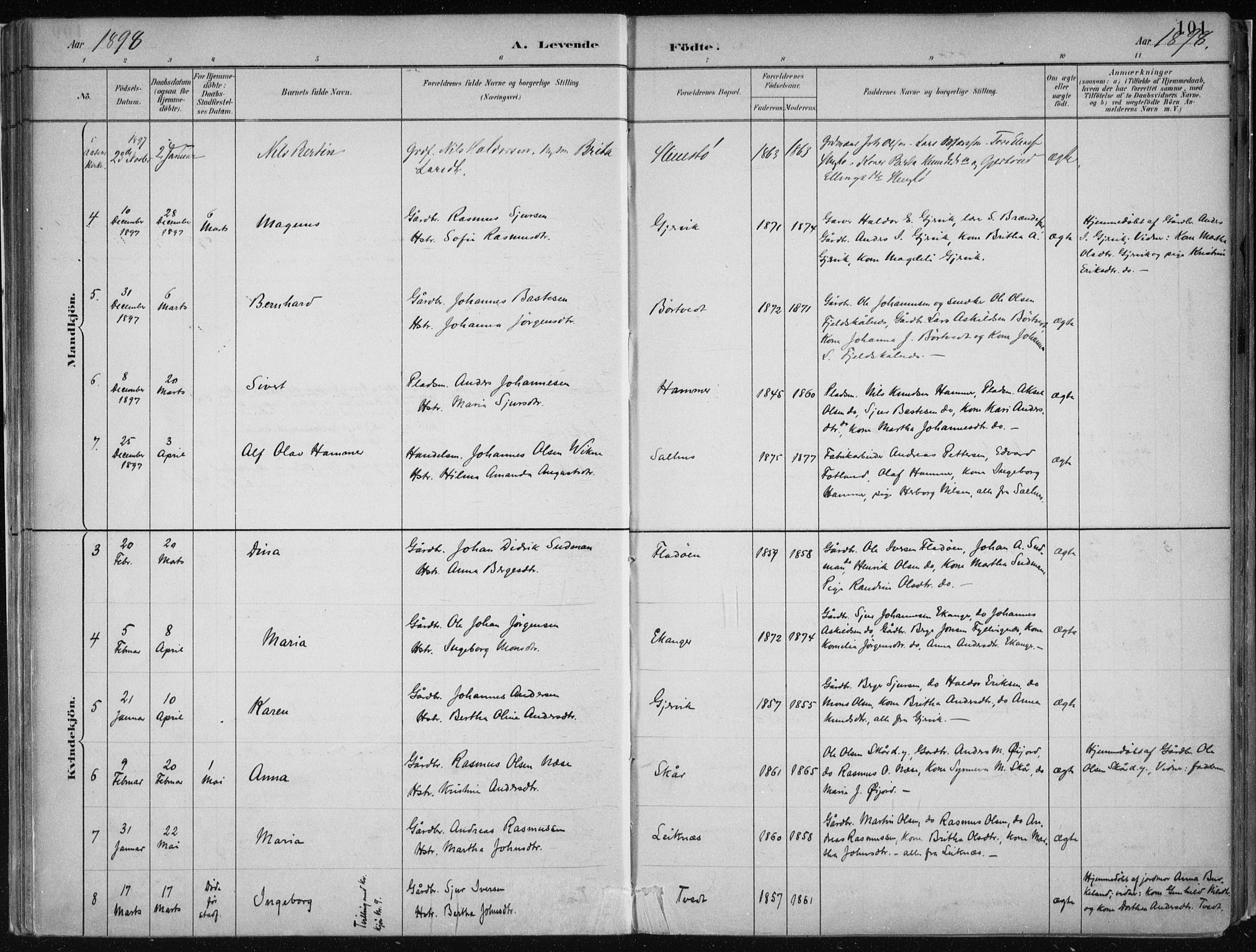 Hamre sokneprestembete, SAB/A-75501/H/Ha/Haa/Haab/L0001: Ministerialbok nr. B  1, 1882-1905, s. 101