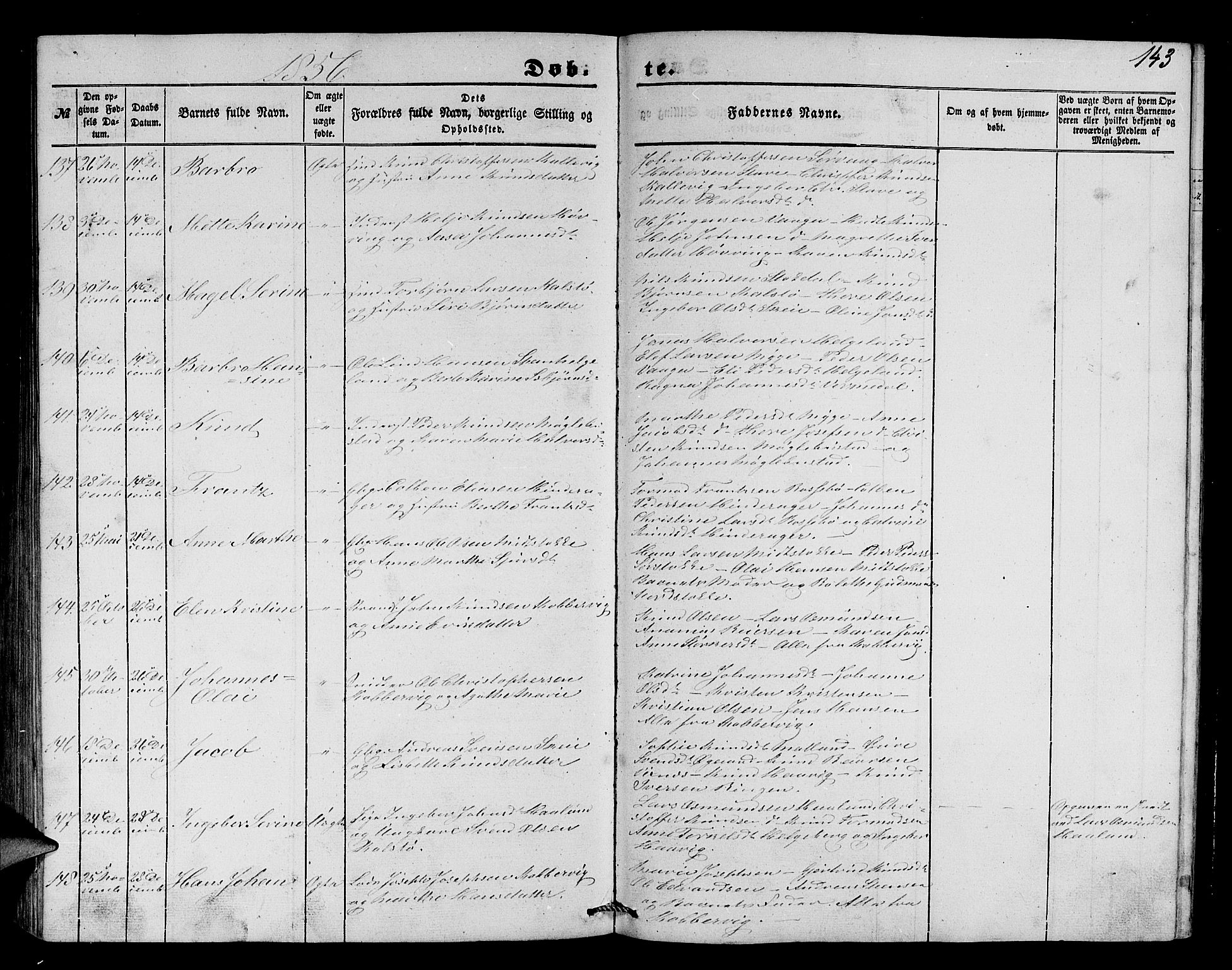 Avaldsnes sokneprestkontor, AV/SAST-A -101851/H/Ha/Hab/L0002: Klokkerbok nr. B 2, 1848-1856, s. 143
