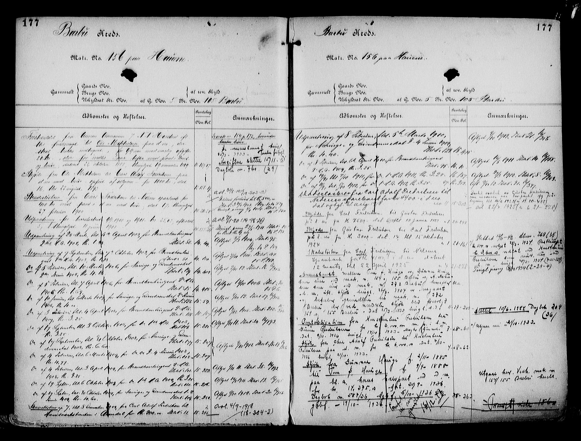 Arendal byfogd, AV/SAK-1222-0001/G/Ga/L0014: Panteregister nr. 12, 1865-1960, s. 177