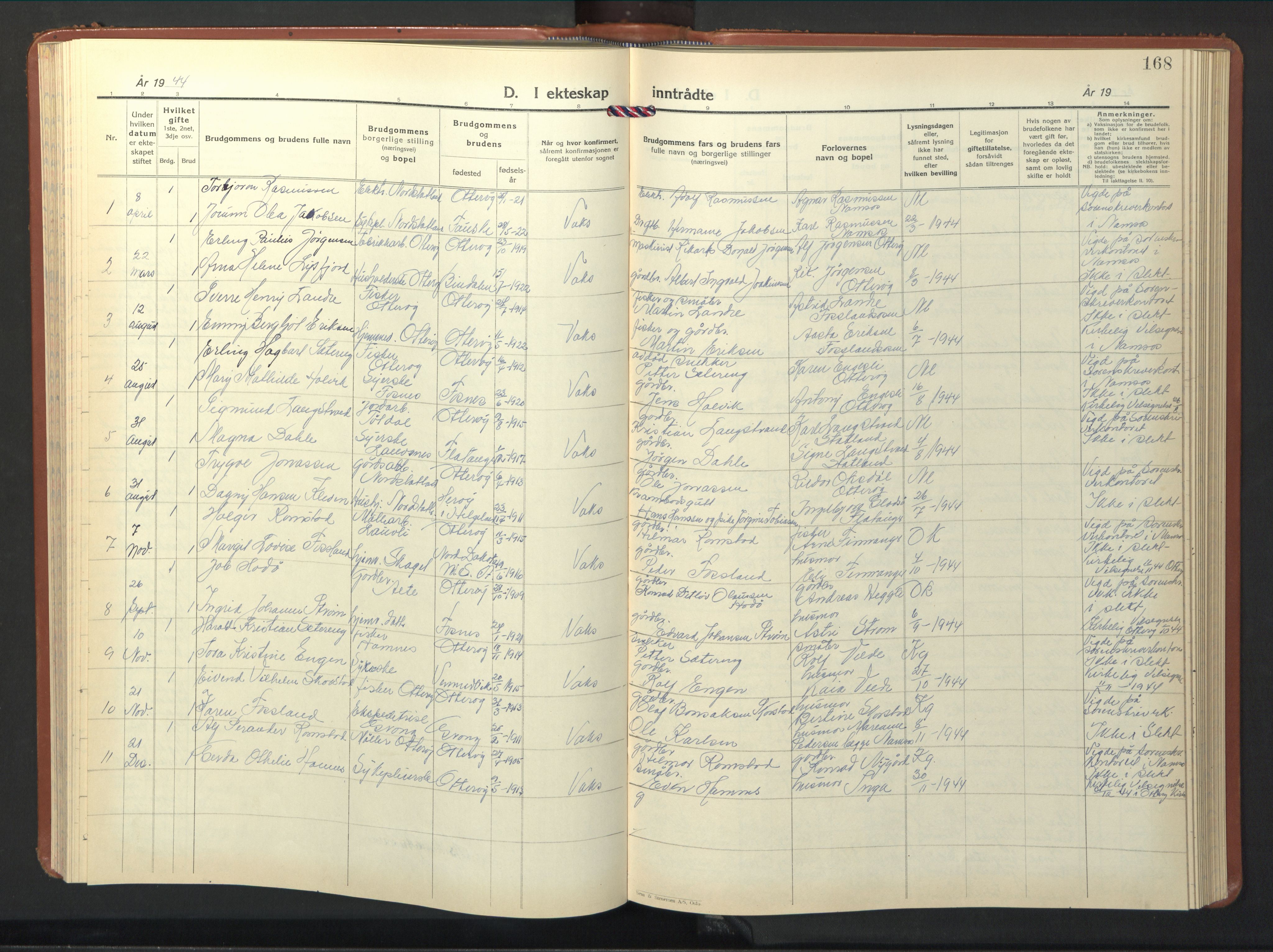 Ministerialprotokoller, klokkerbøker og fødselsregistre - Nord-Trøndelag, AV/SAT-A-1458/774/L0631: Klokkerbok nr. 774C02, 1934-1950, s. 168