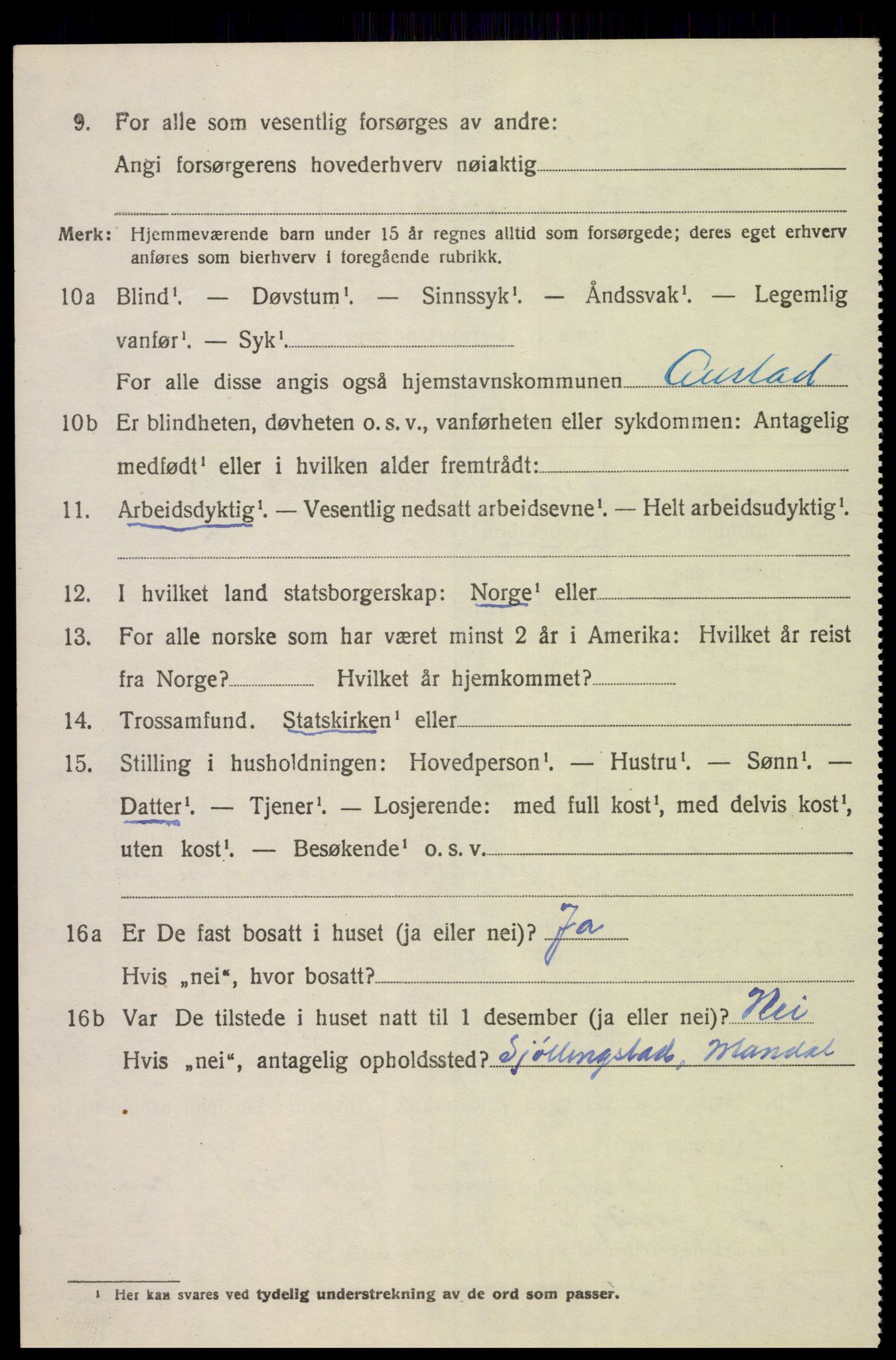 SAK, Folketelling 1920 for 1031 Austad herred, 1920, s. 1444