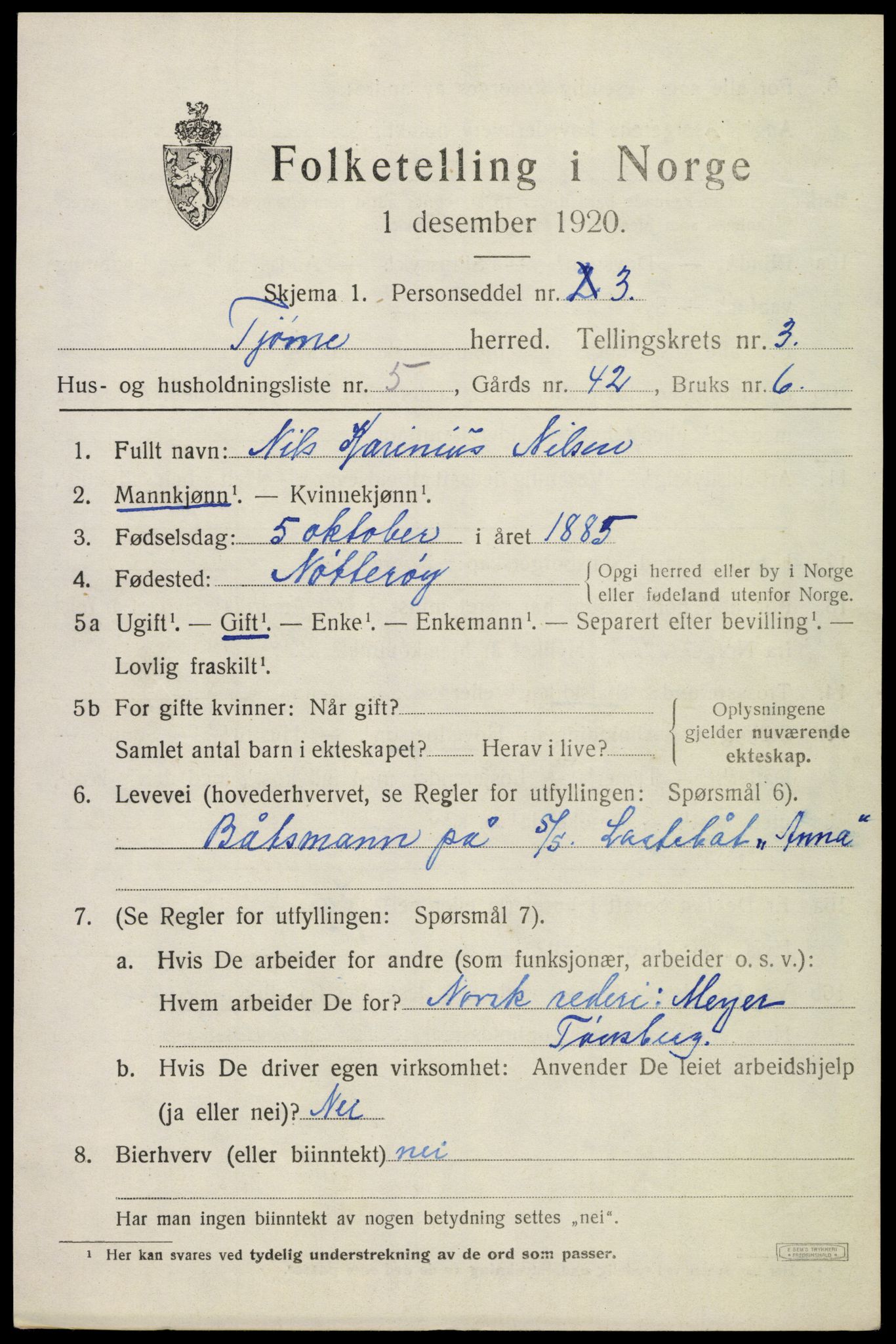 SAKO, Folketelling 1920 for 0723 Tjøme herred, 1920, s. 4815