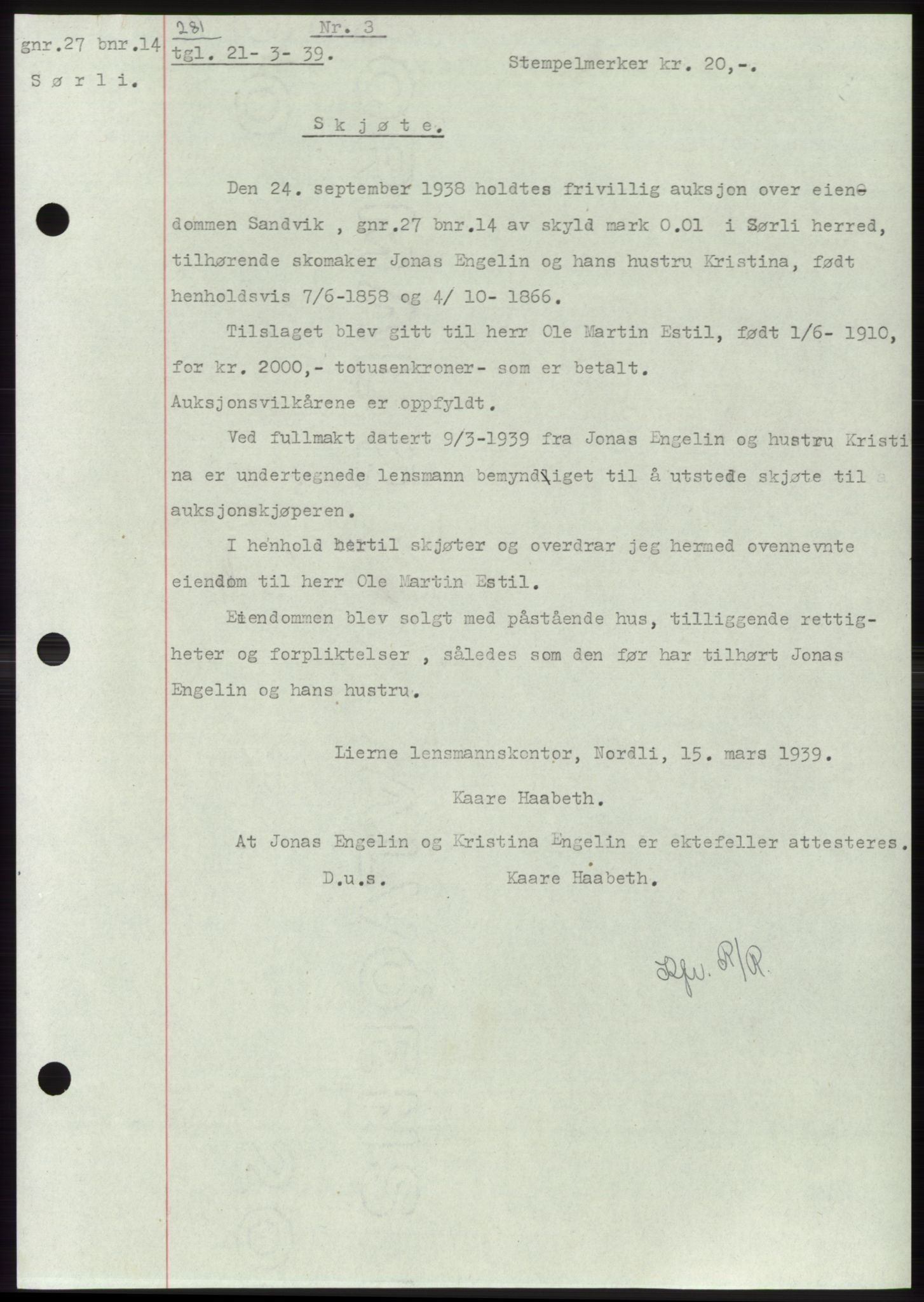Namdal sorenskriveri, SAT/A-4133/1/2/2C: Pantebok nr. -, 1937-1939, Tingl.dato: 21.03.1939