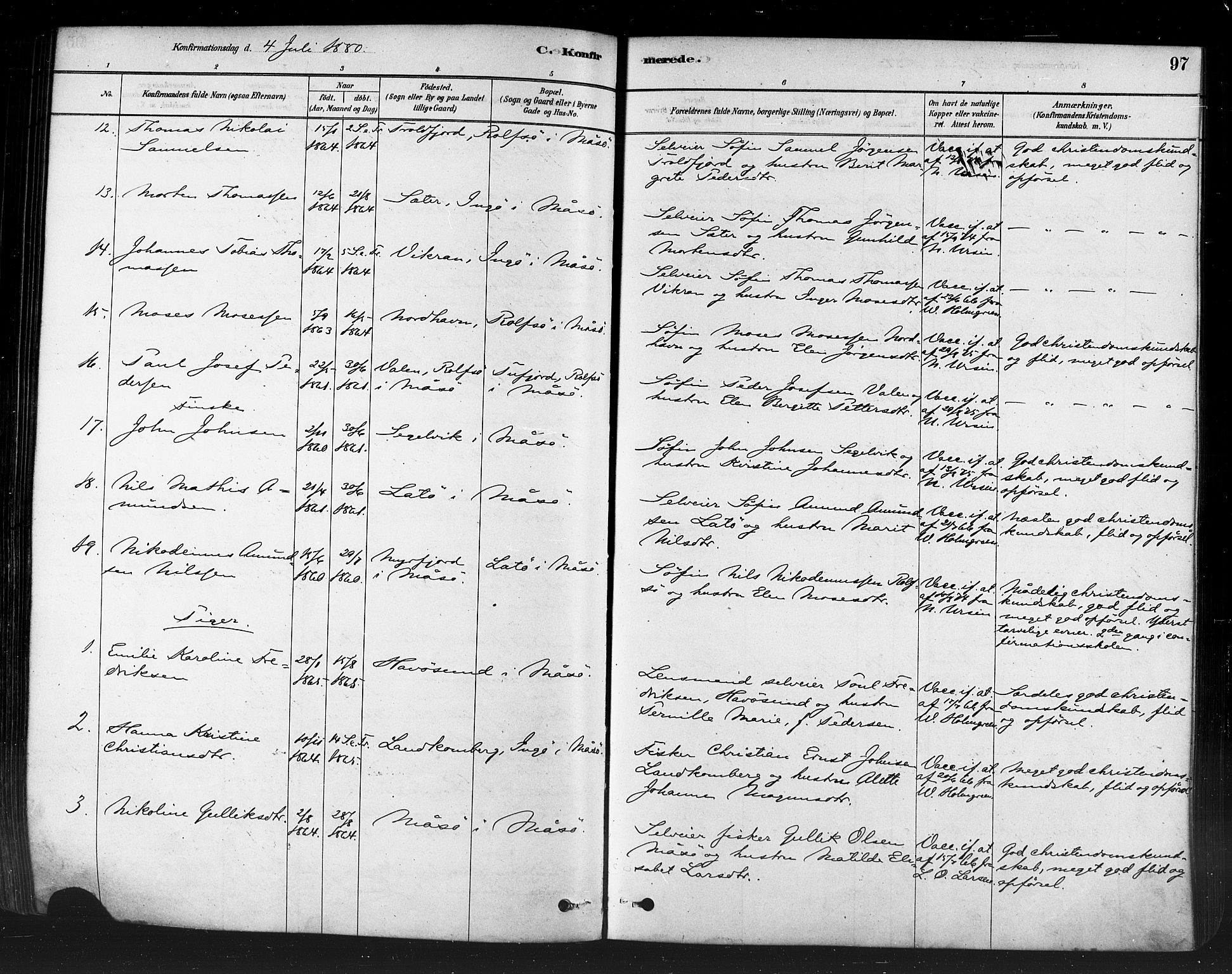 Måsøy sokneprestkontor, AV/SATØ-S-1348/H/Ha/L0004kirke: Ministerialbok nr. 4, 1878-1891, s. 97