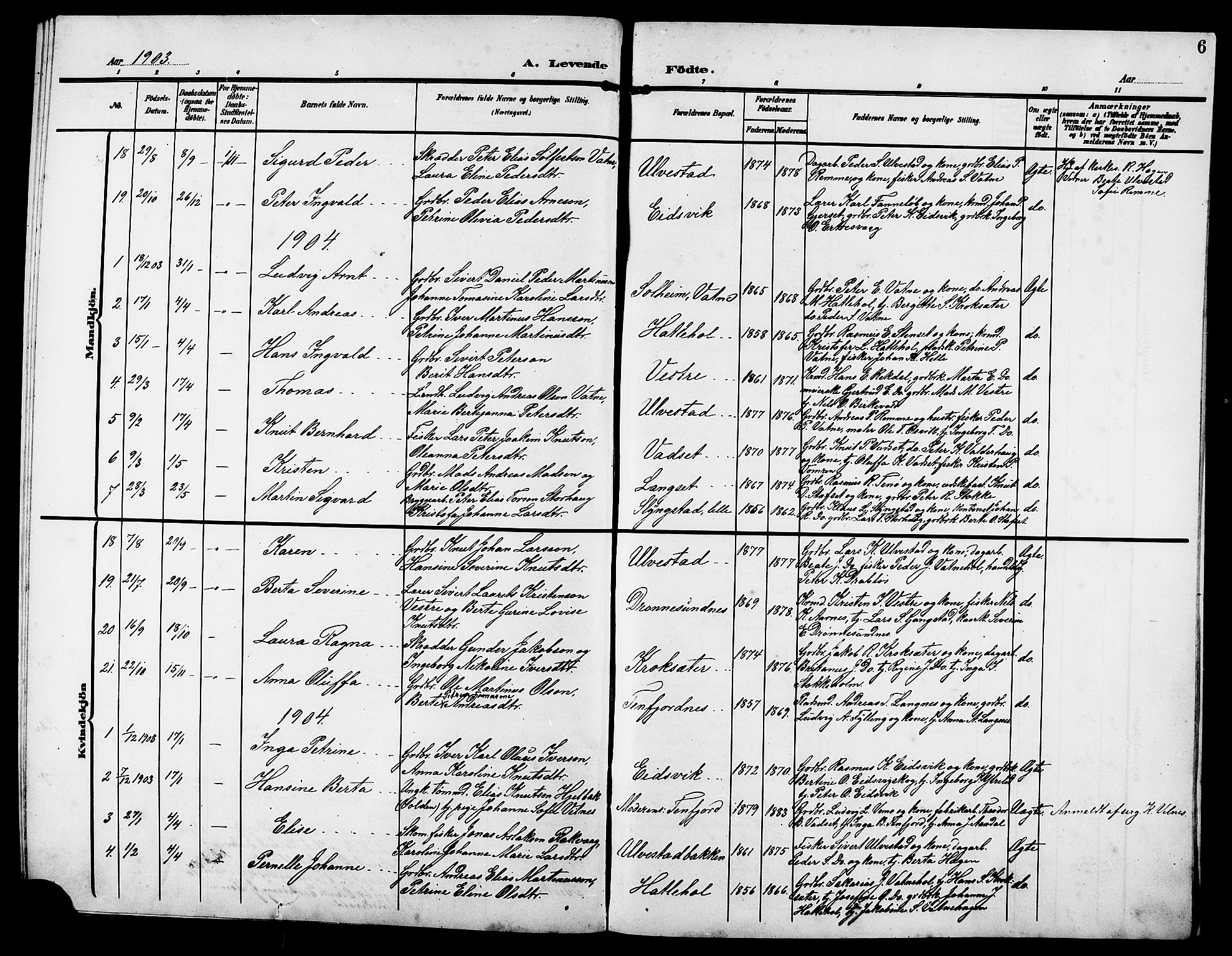 Ministerialprotokoller, klokkerbøker og fødselsregistre - Møre og Romsdal, SAT/A-1454/525/L0377: Klokkerbok nr. 525C03, 1903-1917, s. 6