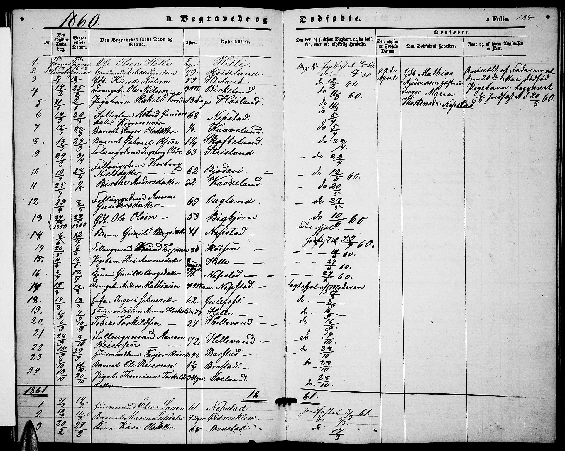 Nord-Audnedal sokneprestkontor, SAK/1111-0032/F/Fb/Fba/L0002: Klokkerbok nr. B 2, 1856-1882, s. 184