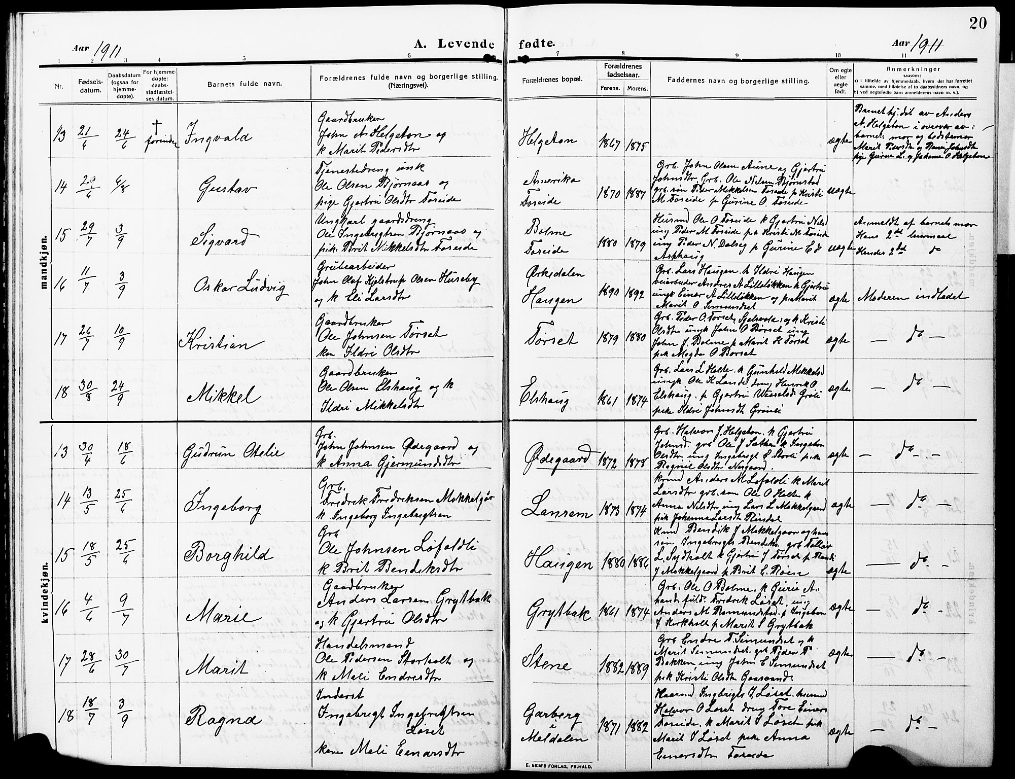 Ministerialprotokoller, klokkerbøker og fødselsregistre - Møre og Romsdal, AV/SAT-A-1454/598/L1079: Klokkerbok nr. 598C04, 1909-1927, s. 20