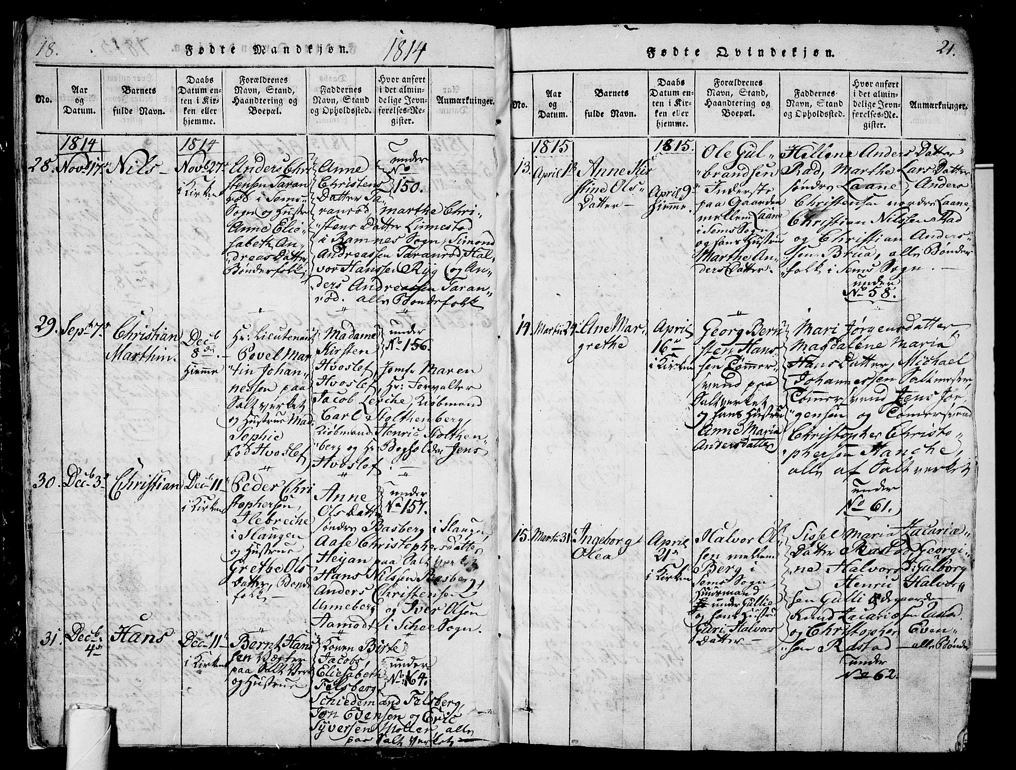 Sem kirkebøker, AV/SAKO-A-5/G/Ga/L0001: Klokkerbok nr. I 1, 1814-1825, s. 18-19