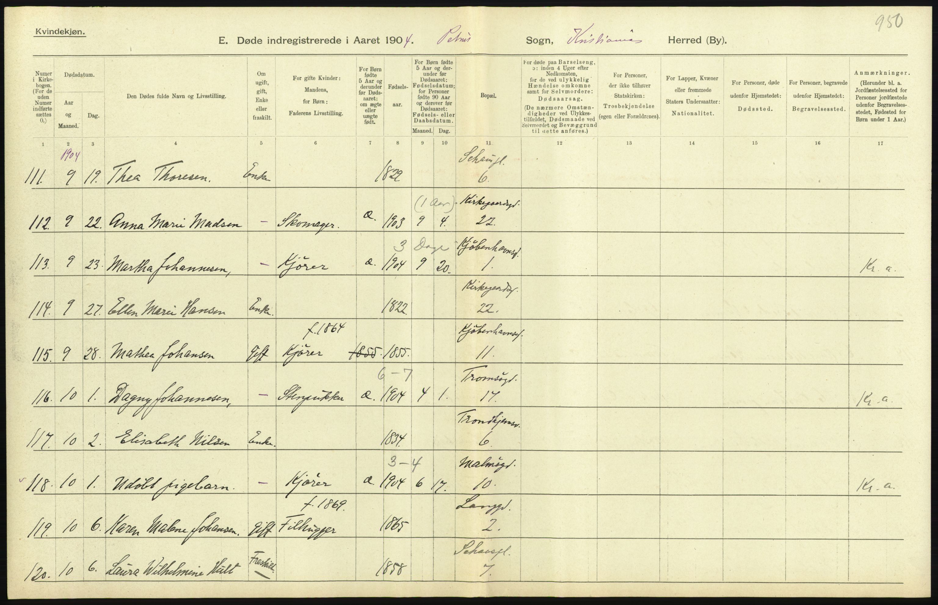 Statistisk sentralbyrå, Sosiodemografiske emner, Befolkning, AV/RA-S-2228/D/Df/Dfa/Dfab/L0004: Kristiania: Gifte, døde, 1904, s. 537