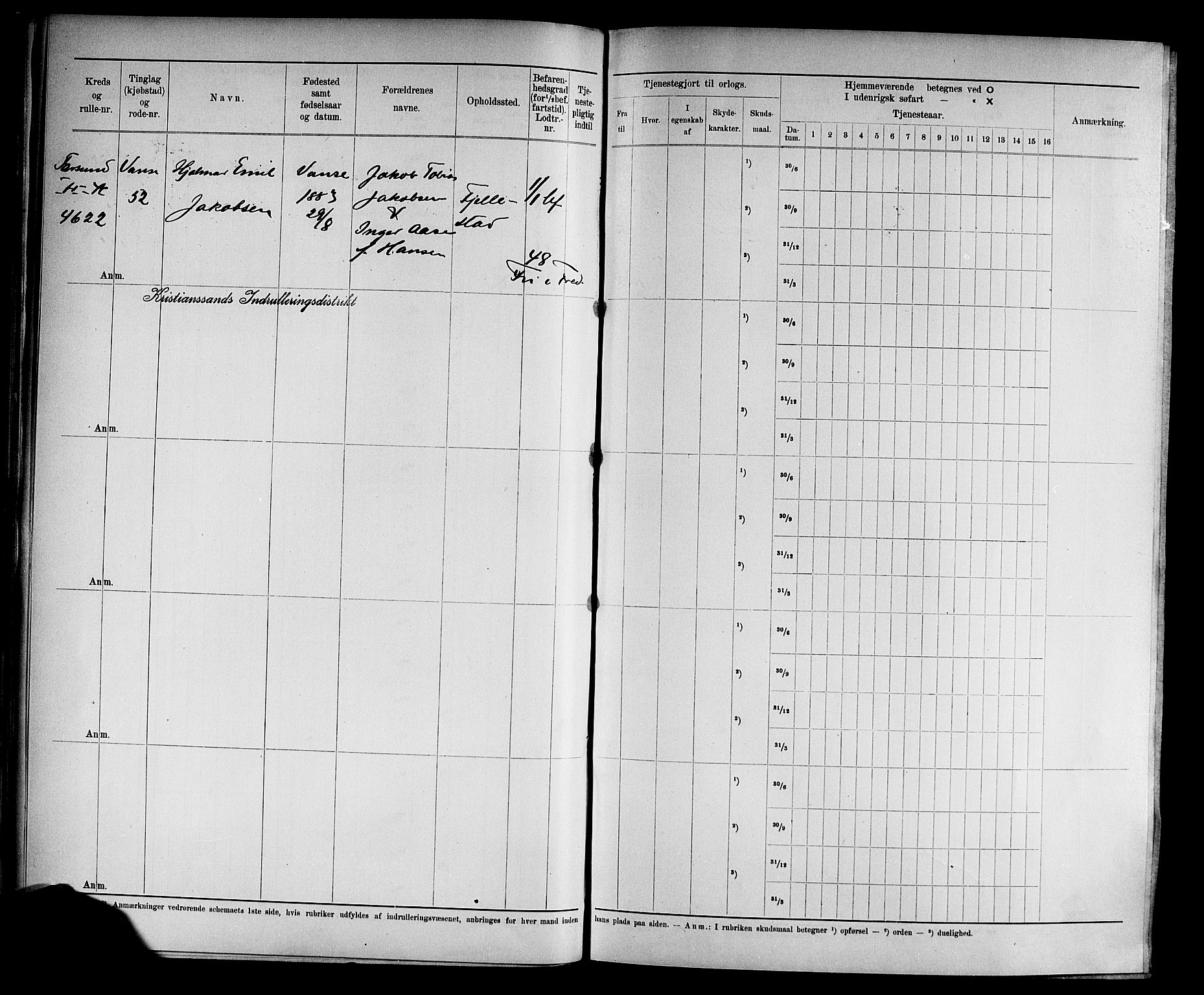 Kristiansand mønstringskrets, SAK/2031-0015/F/Fd/L0007: Rulle sjøvernepliktige, C-7, 1905, s. 63