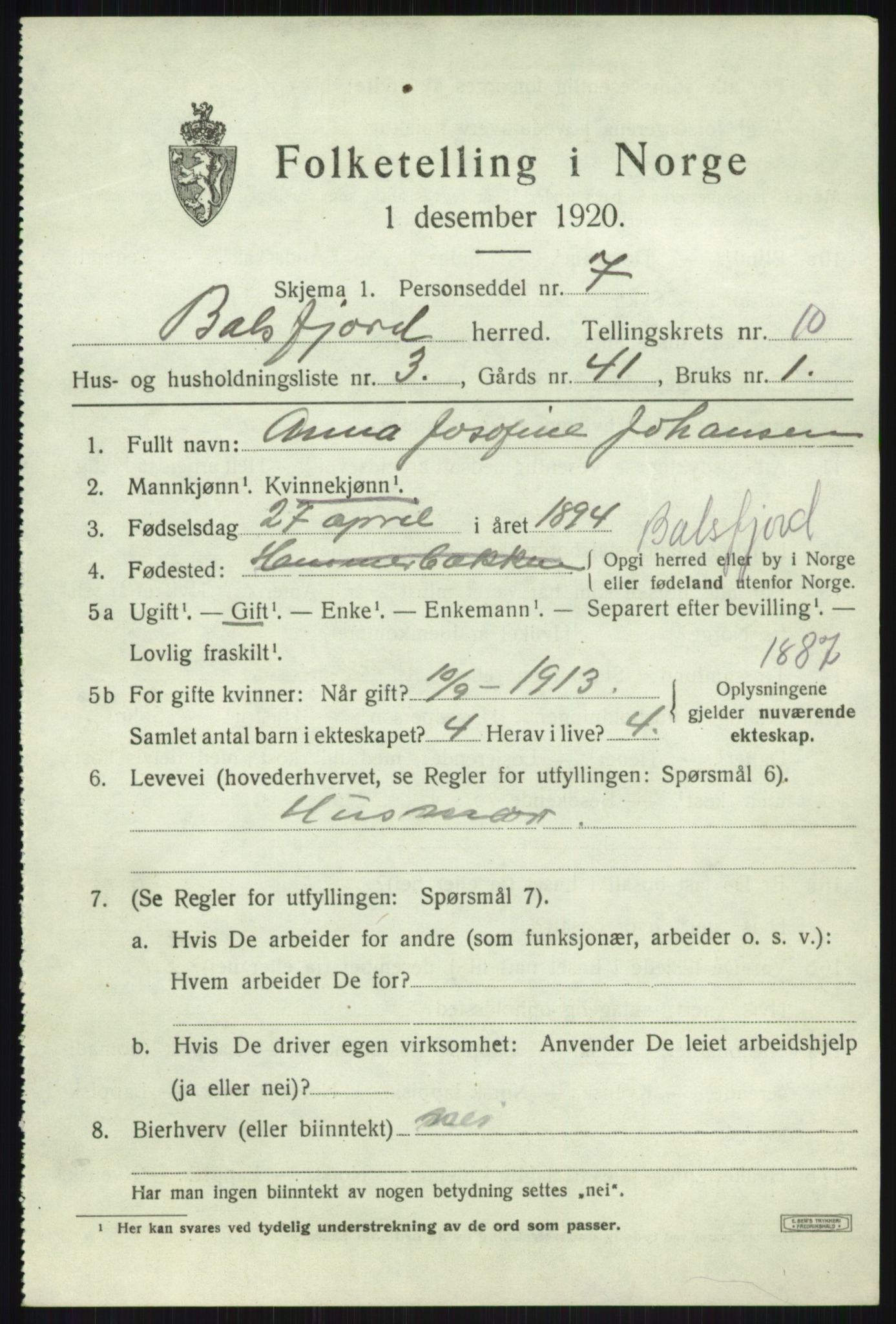 SATØ, Folketelling 1920 for 1933 Balsfjord herred, 1920, s. 5309