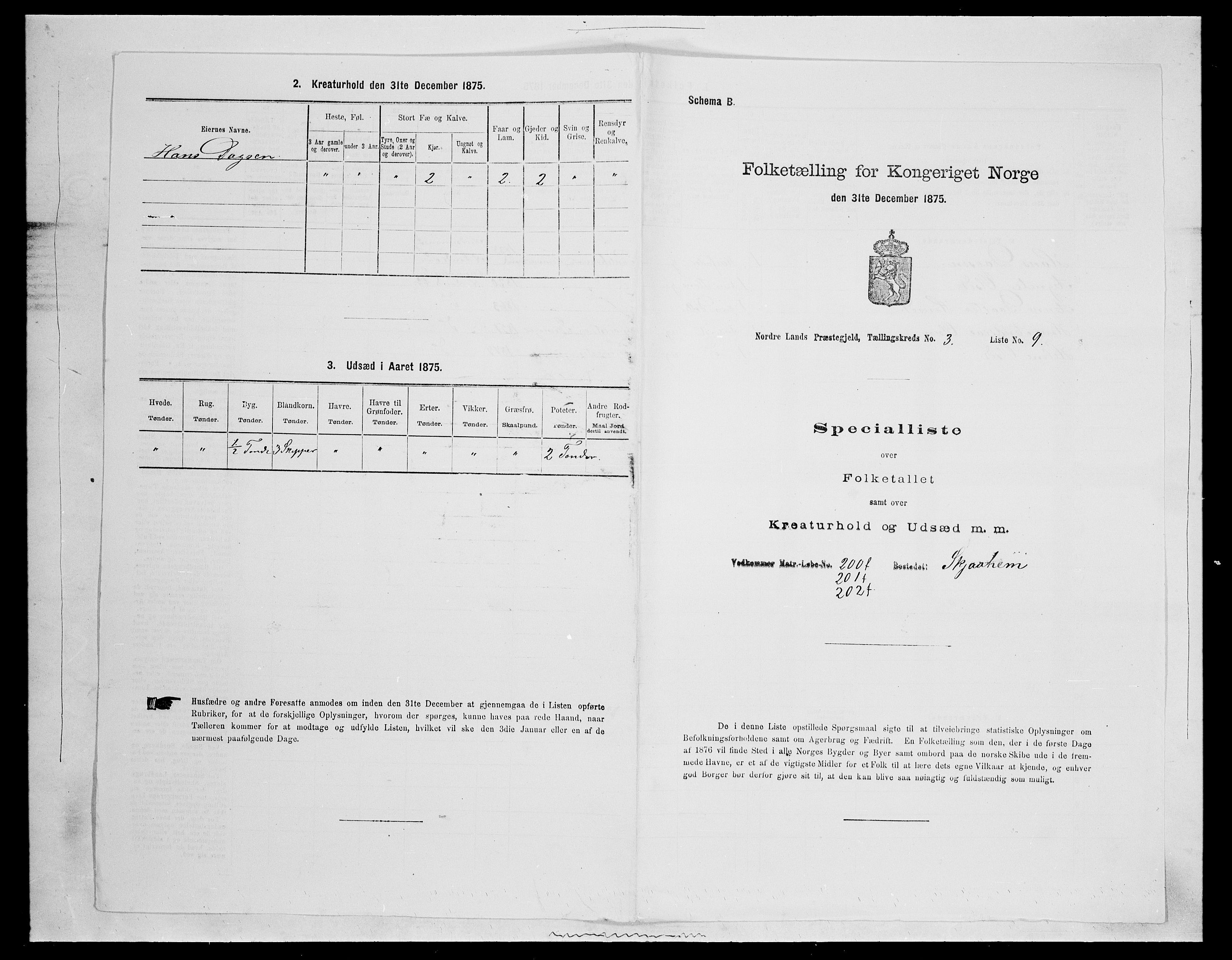 SAH, Folketelling 1875 for 0538P Nordre Land prestegjeld, 1875, s. 385