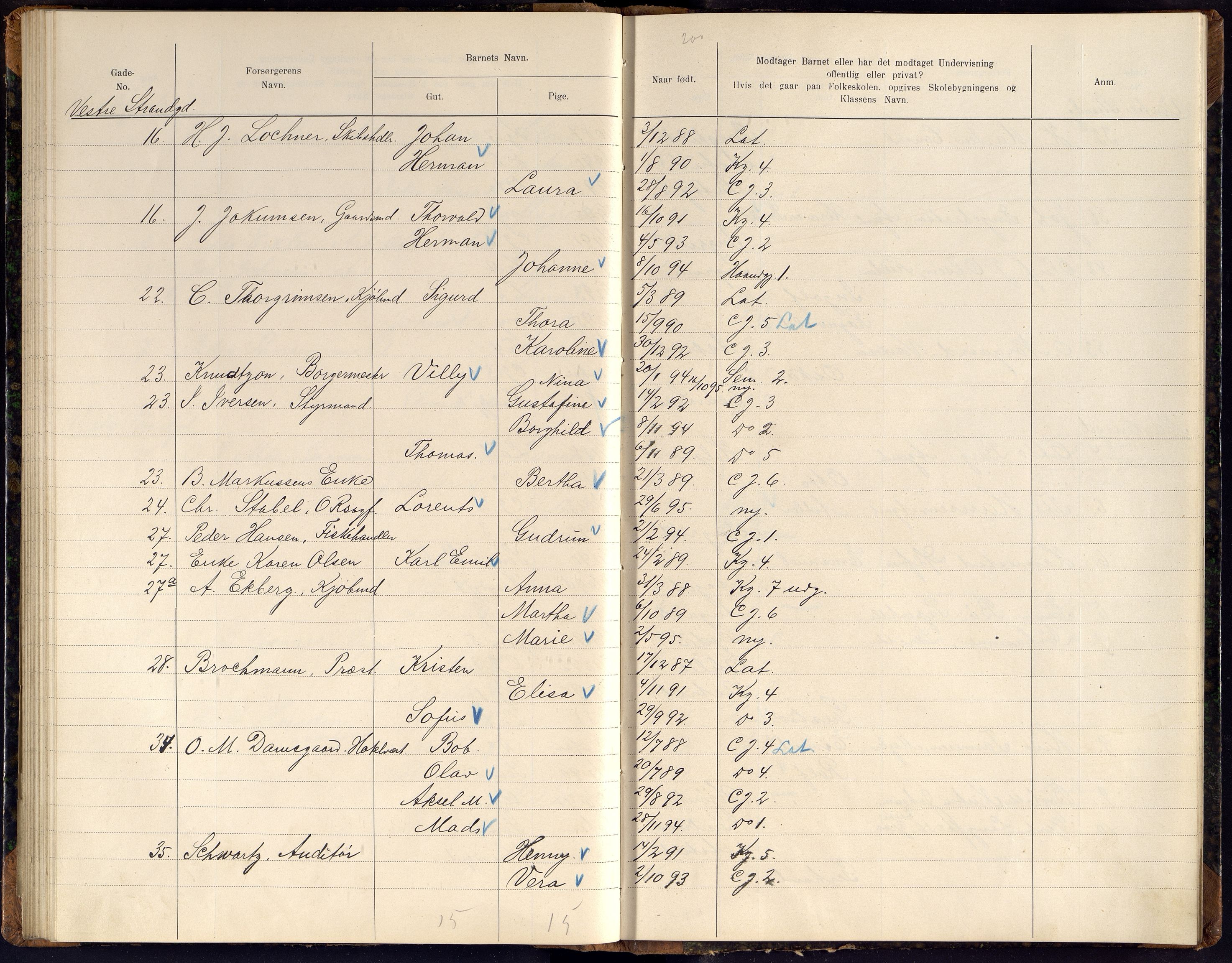 Kristiansand By - Skolekommisjonen/ -Styret, ARKSOR/1001KG510/J/Jb/L0011: Barnetelling, 1902, s. 127-128