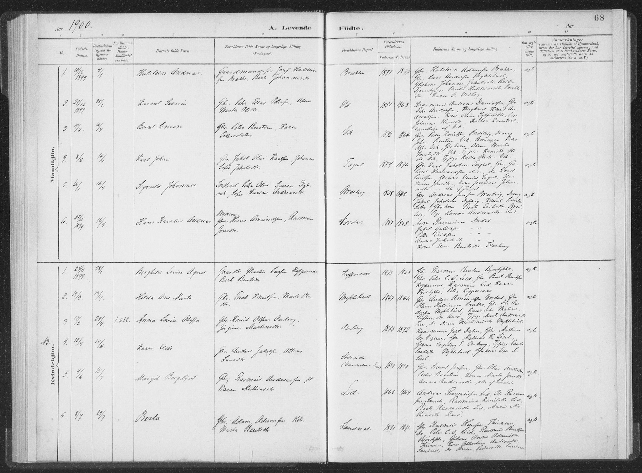 Ministerialprotokoller, klokkerbøker og fødselsregistre - Møre og Romsdal, SAT/A-1454/502/L0025: Ministerialbok nr. 502A03, 1885-1909, s. 68