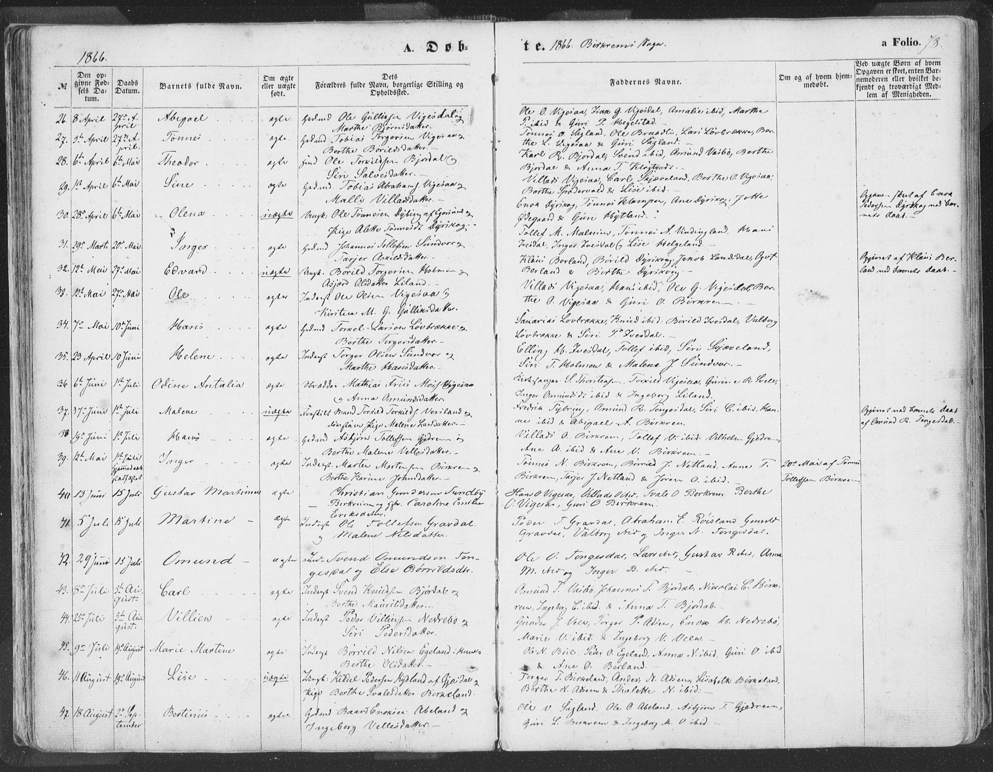 Helleland sokneprestkontor, AV/SAST-A-101810: Ministerialbok nr. A 7.1, 1863-1886, s. 78