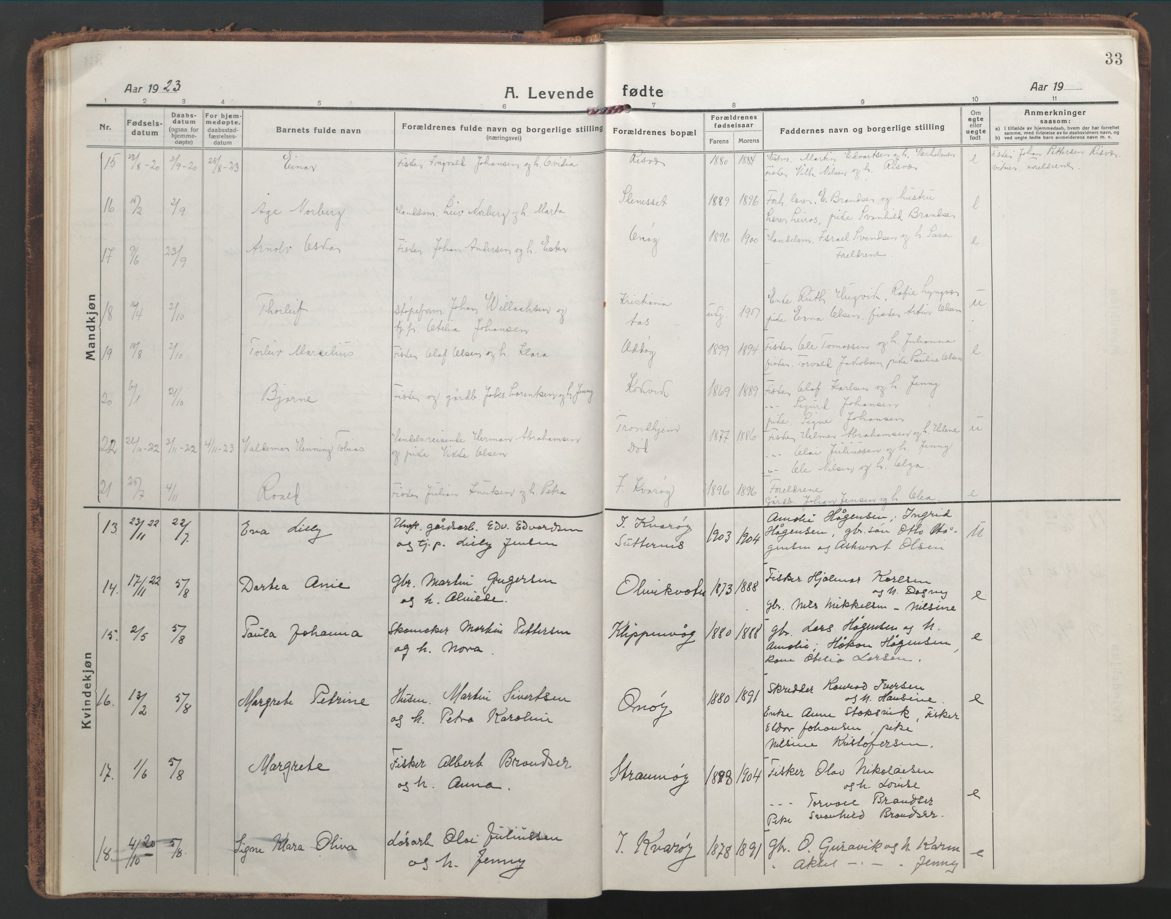 Ministerialprotokoller, klokkerbøker og fødselsregistre - Nordland, AV/SAT-A-1459/839/L0574: Klokkerbok nr. 839C04, 1918-1950, s. 33