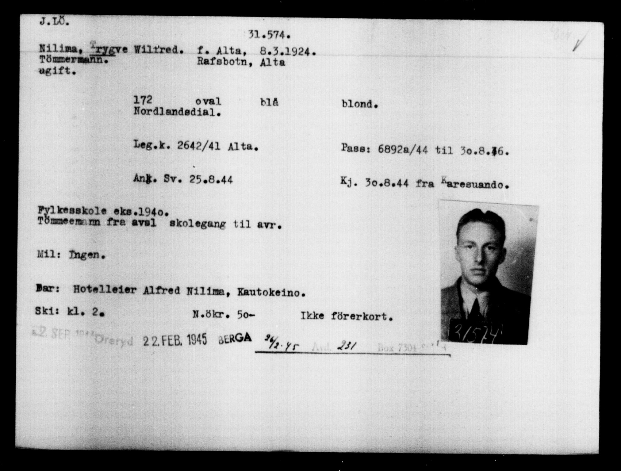 Den Kgl. Norske Legasjons Flyktningskontor, AV/RA-S-6753/V/Va/L0013: Kjesäterkartoteket.  Flyktningenr. 31500-34731, 1940-1945, s. 81