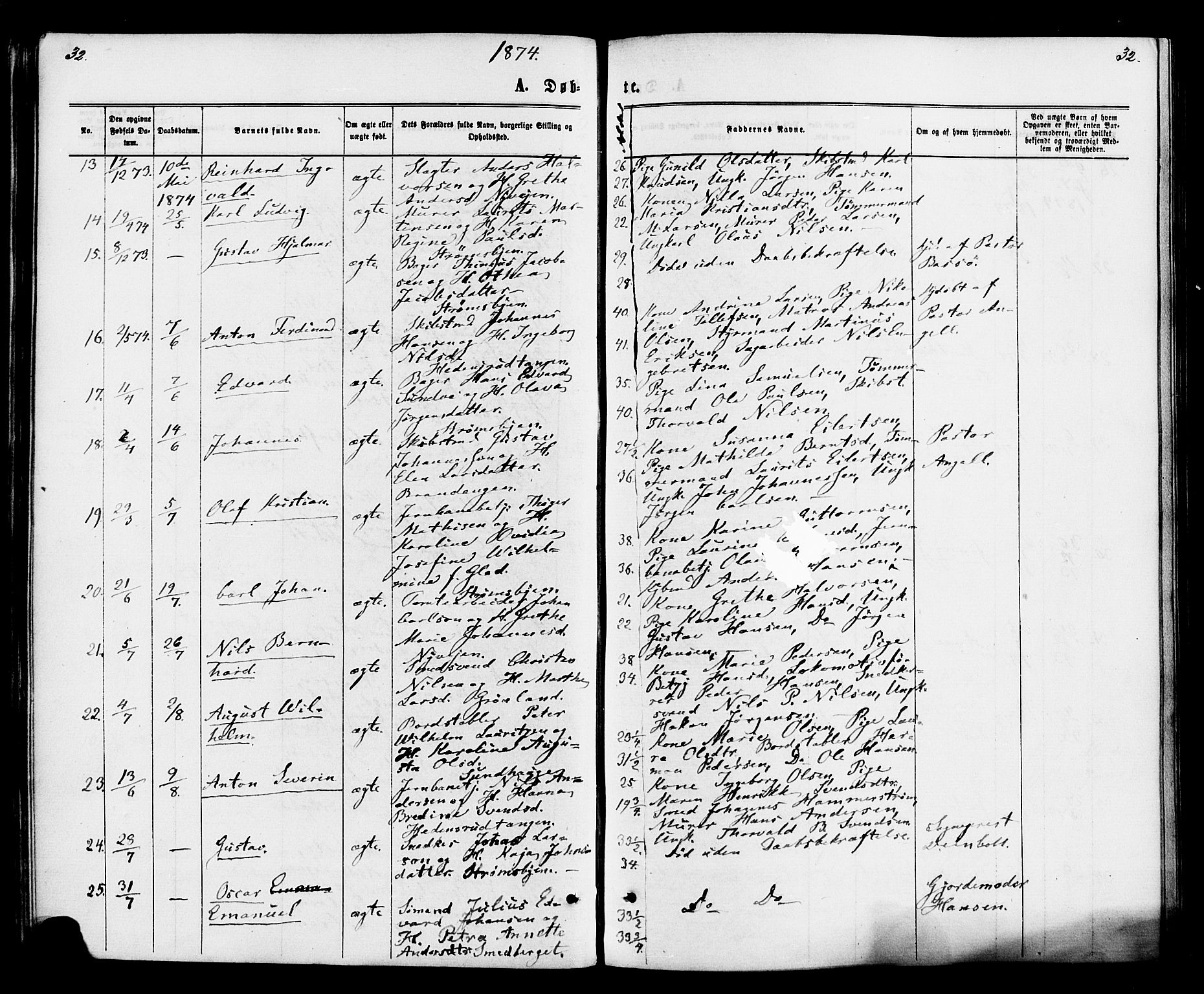 Strømsø kirkebøker, AV/SAKO-A-246/F/Fa/L0020: Ministerialbok nr. I 20, 1870-1878, s. 32
