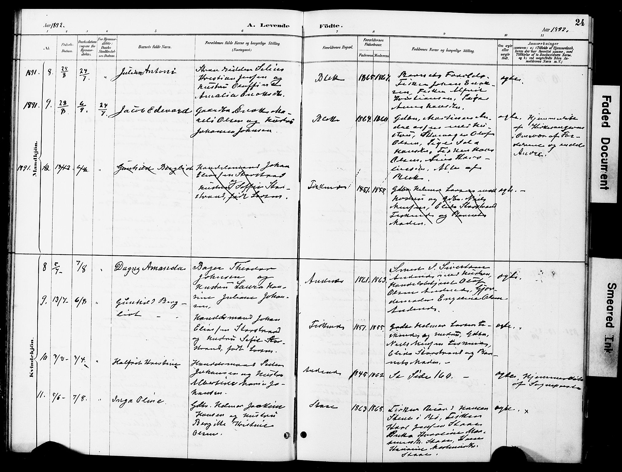 Ministerialprotokoller, klokkerbøker og fødselsregistre - Nordland, AV/SAT-A-1459/899/L1448: Klokkerbok nr. 899C03, 1887-1902, s. 24