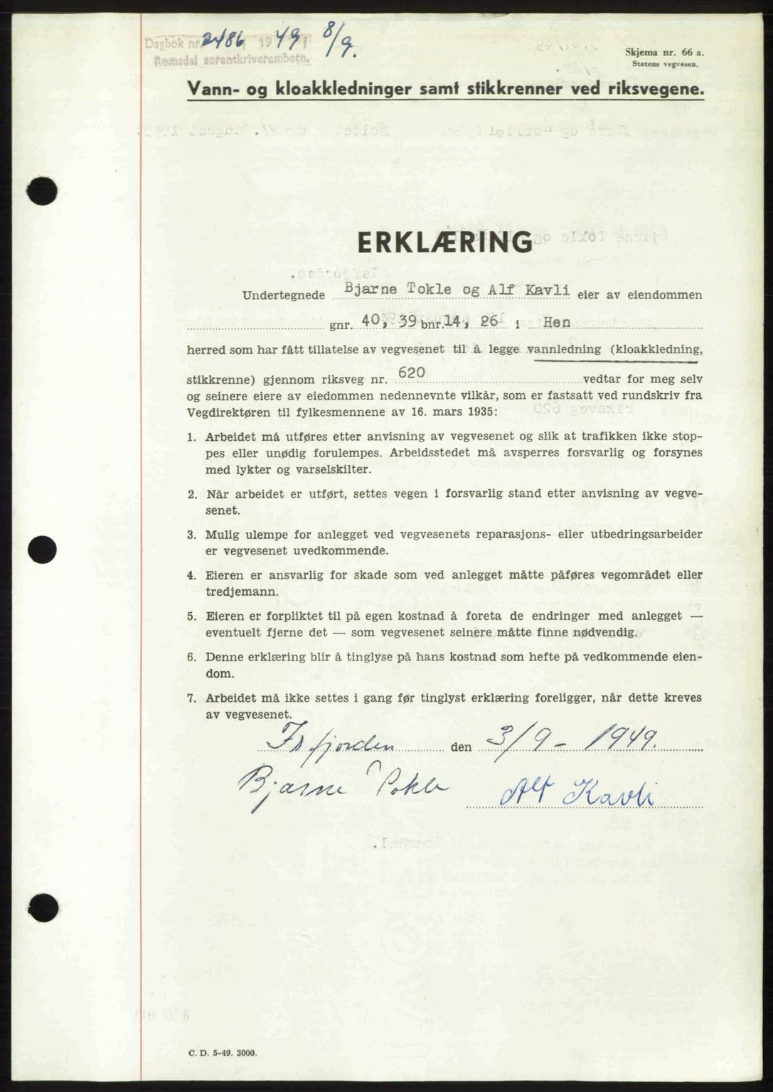 Romsdal sorenskriveri, SAT/A-4149/1/2/2C: Pantebok nr. A30, 1949-1949, Dagboknr: 2486/1949