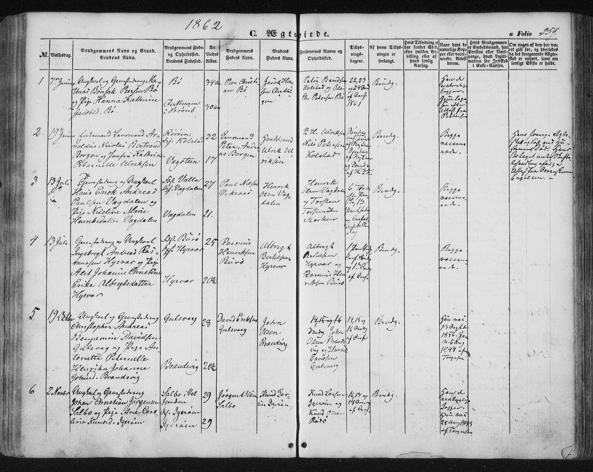 Ministerialprotokoller, klokkerbøker og fødselsregistre - Nordland, AV/SAT-A-1459/816/L0240: Ministerialbok nr. 816A06, 1846-1870, s. 259