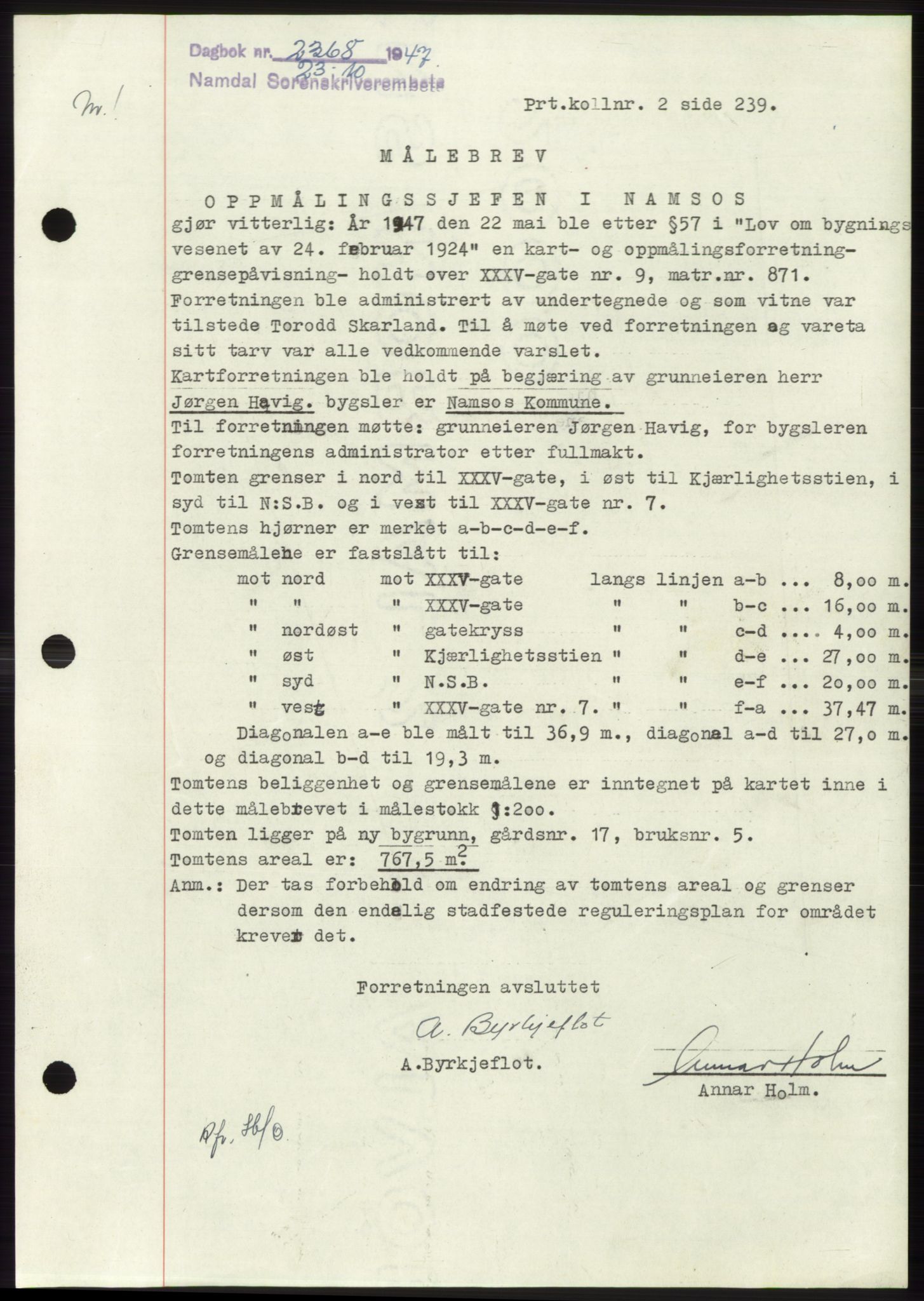 Namdal sorenskriveri, SAT/A-4133/1/2/2C: Pantebok nr. -, 1947-1947, Dagboknr: 2368/1947