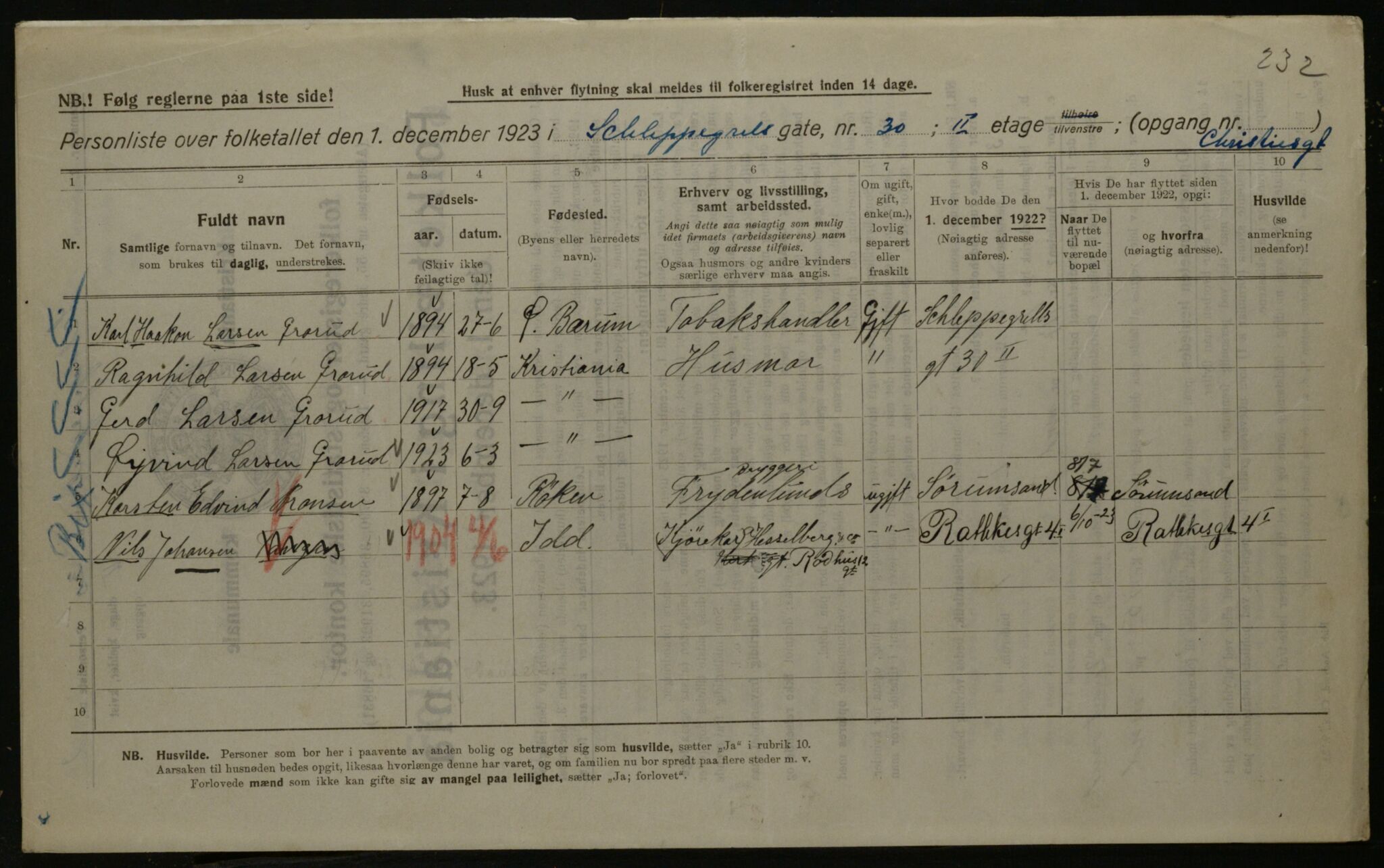 OBA, Kommunal folketelling 1.12.1923 for Kristiania, 1923, s. 100084