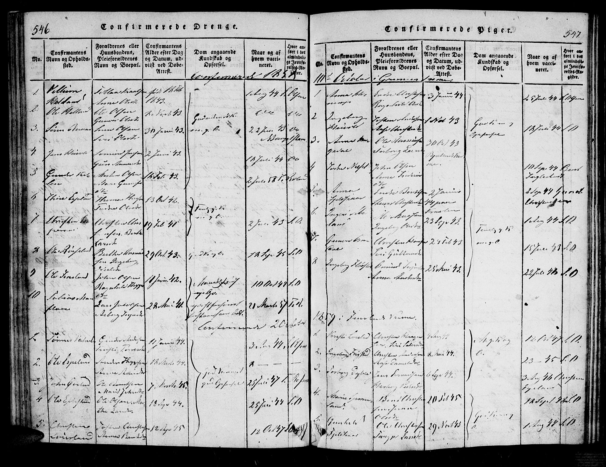 Bjelland sokneprestkontor, SAK/1111-0005/F/Fa/Fab/L0002: Ministerialbok nr. A 2, 1816-1869, s. 546-547