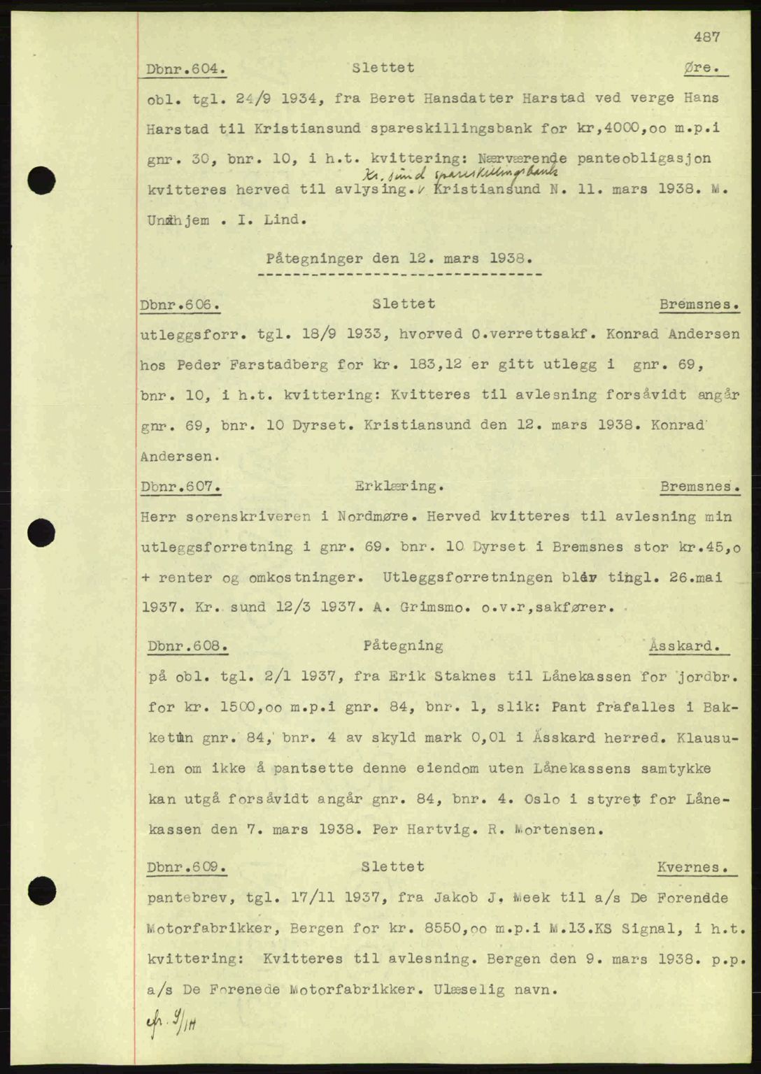 Nordmøre sorenskriveri, SAT/A-4132/1/2/2Ca: Pantebok nr. C80, 1936-1939, Dagboknr: 604/1938