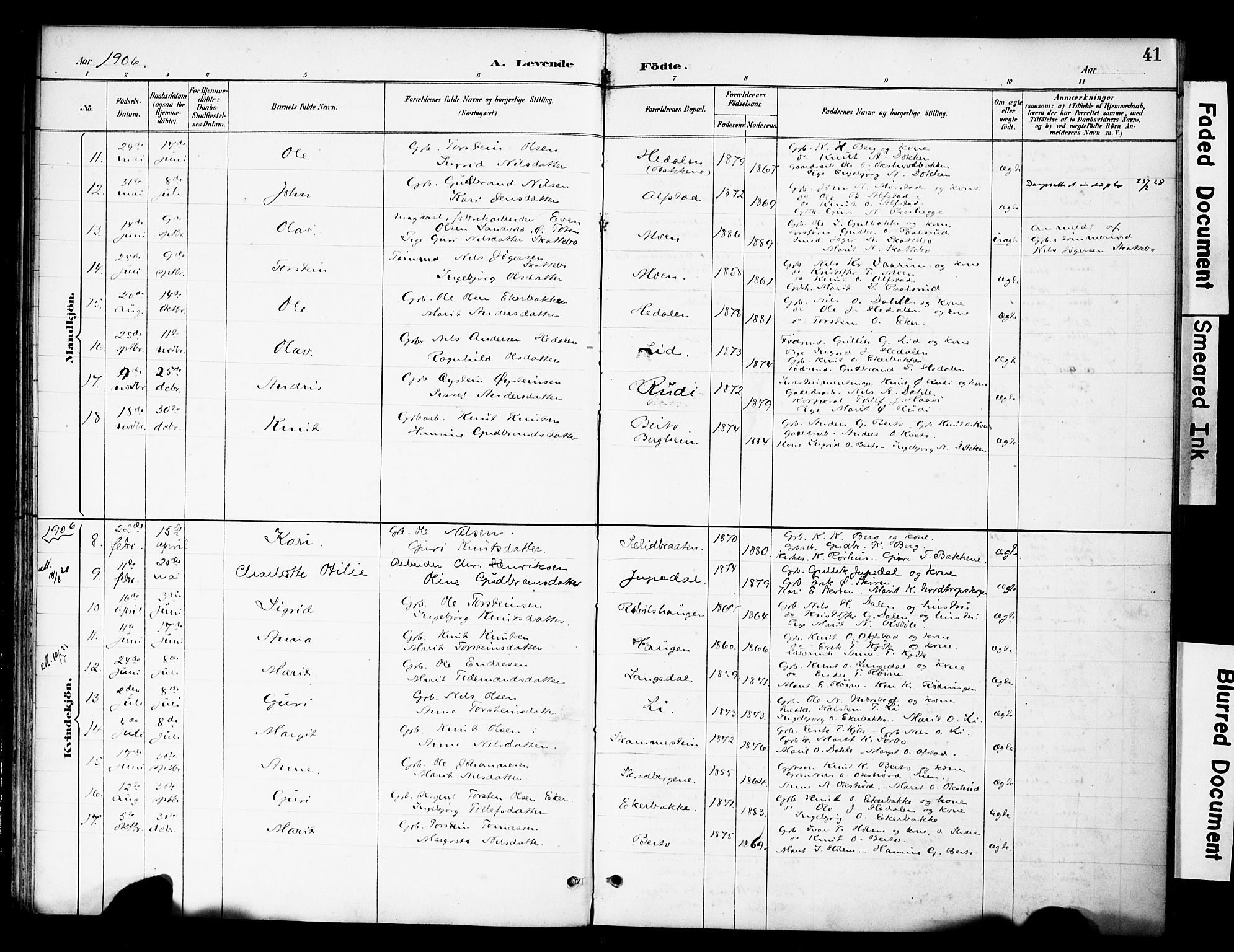 Øystre Slidre prestekontor, AV/SAH-PREST-138/H/Ha/Haa/L0004: Ministerialbok nr. 4, 1887-1910, s. 41