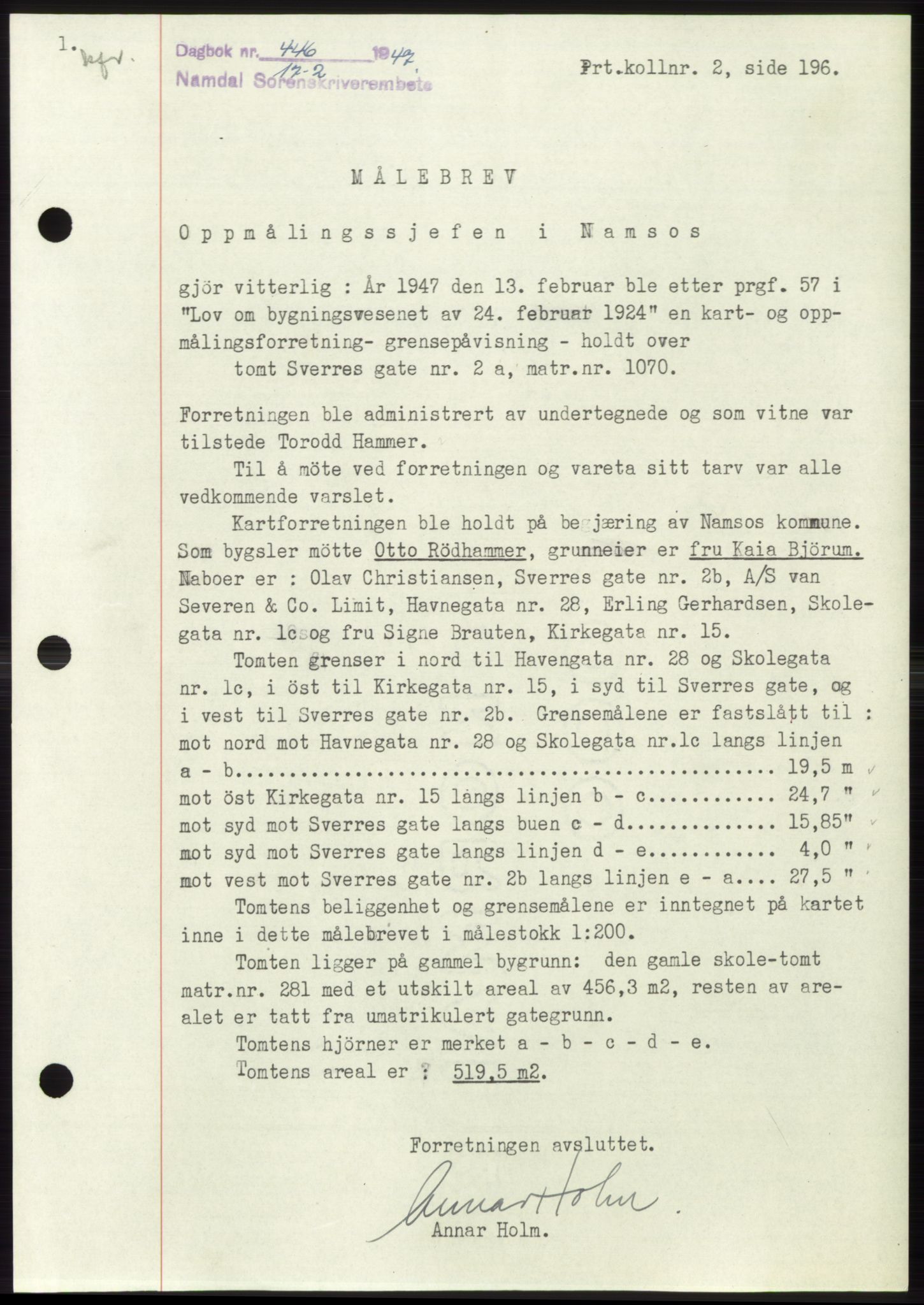 Namdal sorenskriveri, SAT/A-4133/1/2/2C: Pantebok nr. -, 1946-1947, Dagboknr: 446/1947