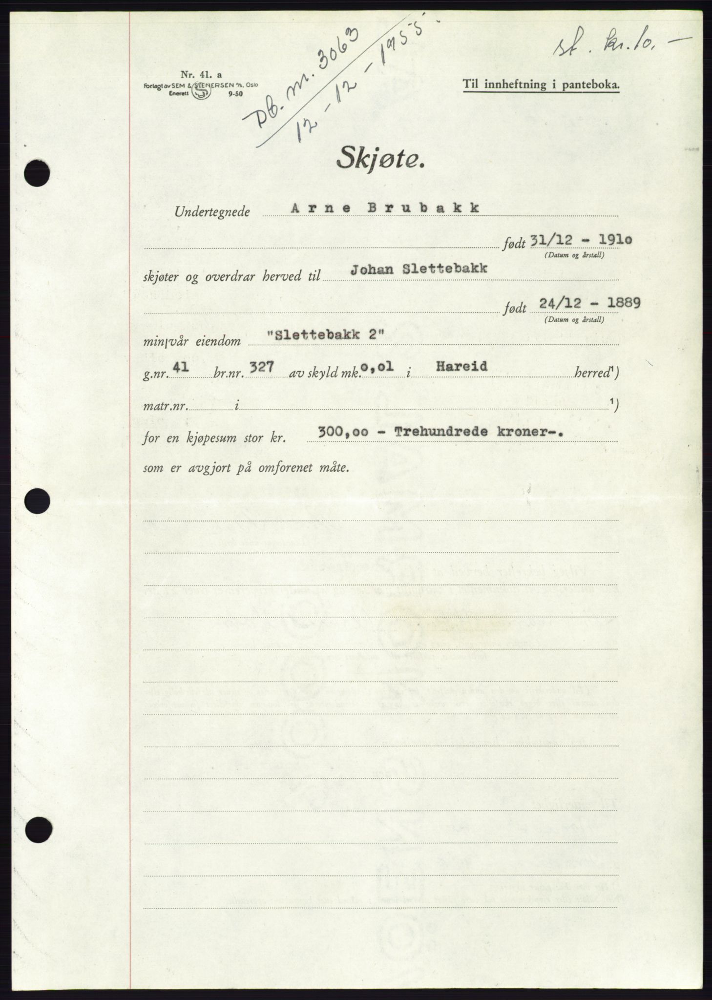 Søre Sunnmøre sorenskriveri, SAT/A-4122/1/2/2C/L0102: Pantebok nr. 28A, 1955-1956, Dagboknr: 3063/1955