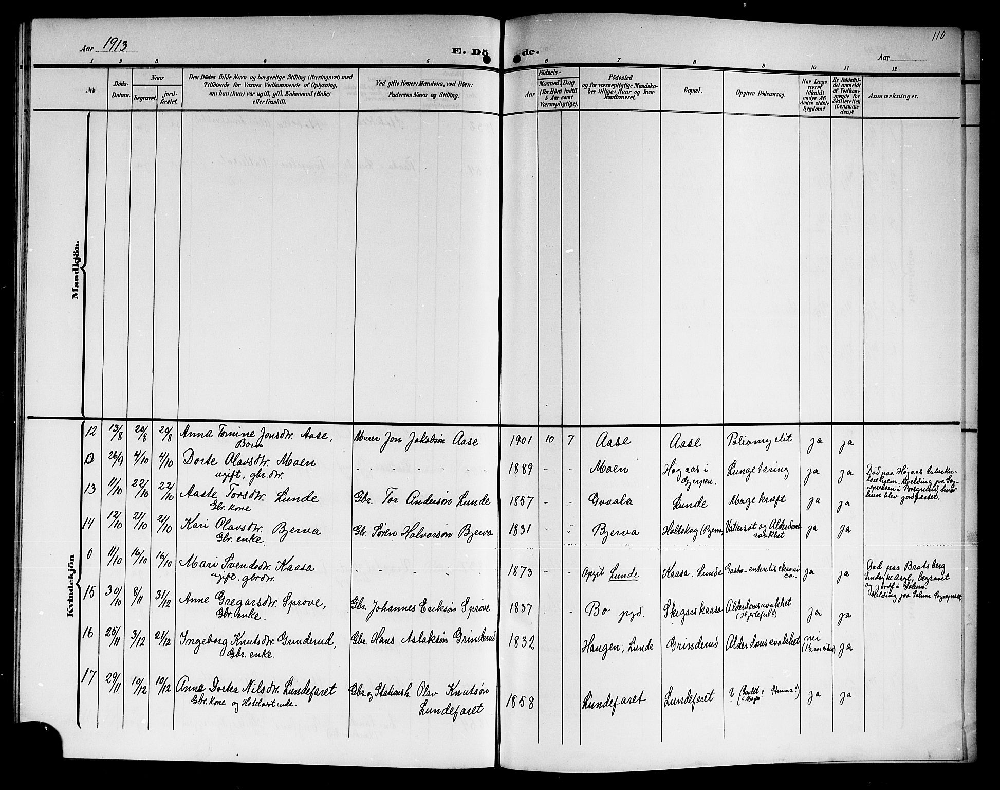 Lunde kirkebøker, AV/SAKO-A-282/G/Ga/L0004: Klokkerbok nr. I 4, 1906-1914, s. 110