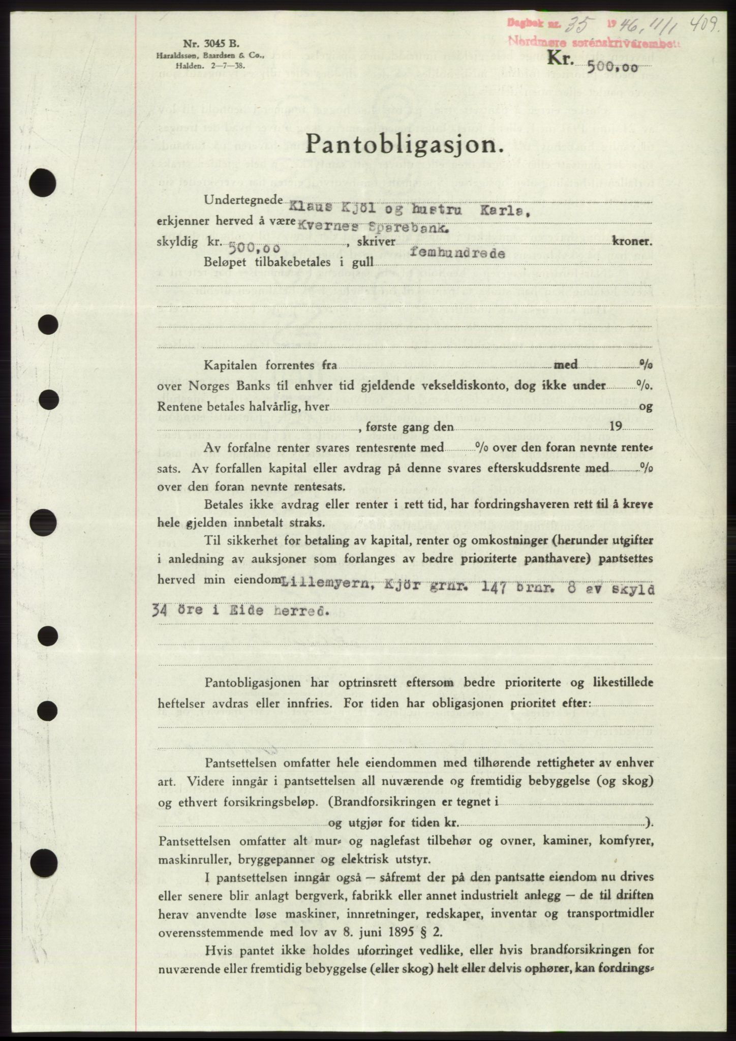 Nordmøre sorenskriveri, SAT/A-4132/1/2/2Ca: Pantebok nr. B93b, 1946-1946, Dagboknr: 35/1946