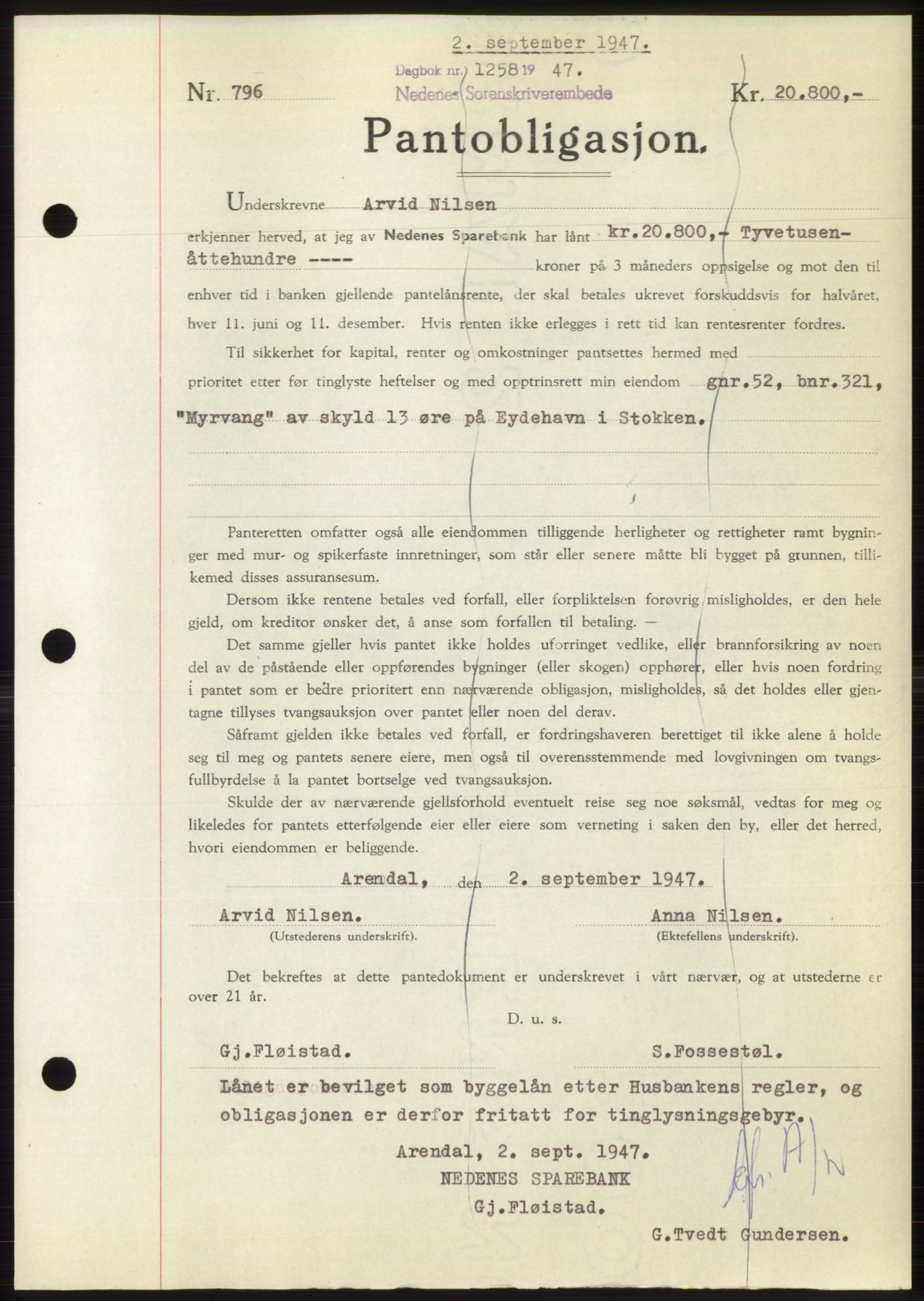 Nedenes sorenskriveri, AV/SAK-1221-0006/G/Gb/Gbb/L0004: Pantebok nr. B4, 1947-1947, Dagboknr: 1258/1947